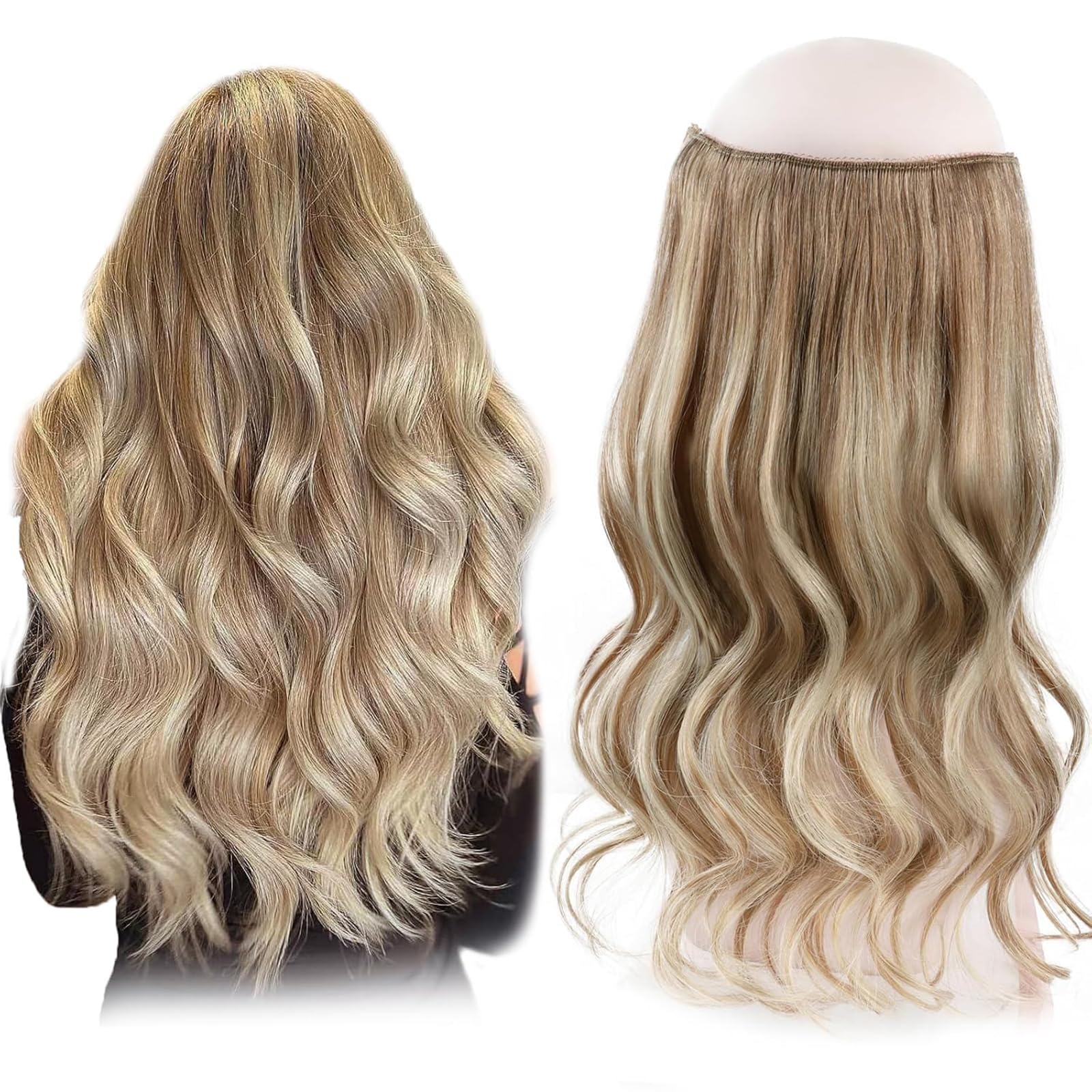 Sassina Invisible Wire Hair Extensions Real Human Hair with Transparent Wire Adjustable Size Secure Clips Natural Straight Secret Miracle Hairpiece, #1 Jet Black 12 Inch 70 Gram