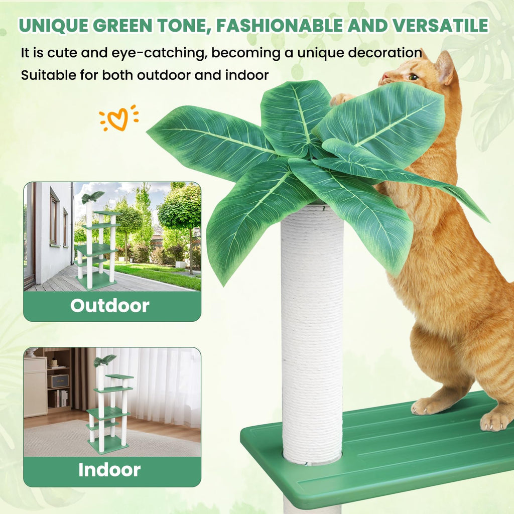 Tall Cat Tree for Outdoor and Indoor Cats, Weatherproof Large Outdoor Cat Tree Tower with Scratching Posts