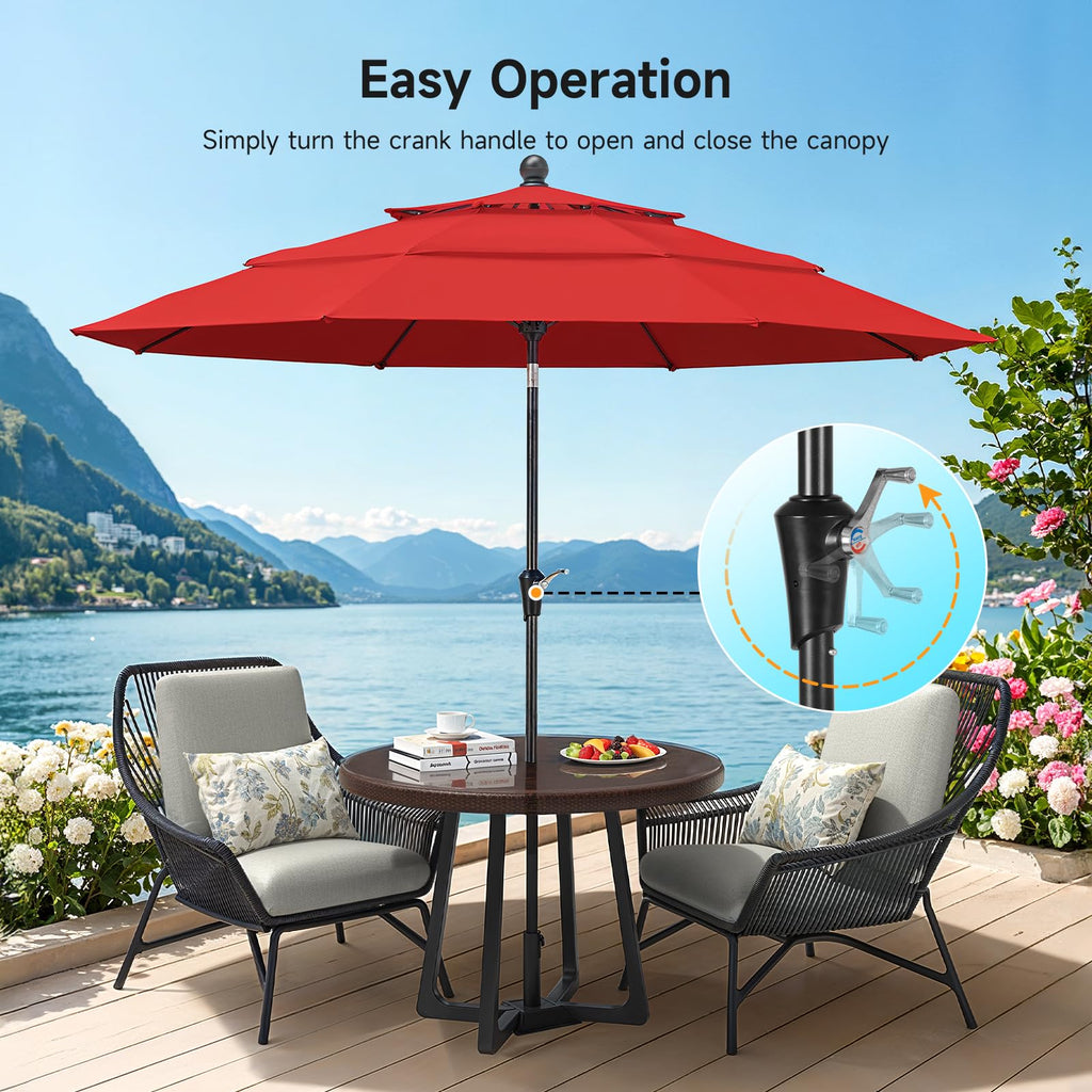 ONBRILL 10 FT Patio Umbrella, 3 Tier Outdoor Table Umbrella with 8 Sturdy Glass Fiber Ribs and Push Button Tilt, Outdoor Patio Umbrellas for Market Pool Garden Backyard, 1.5" Pole, Blue (No Base)
