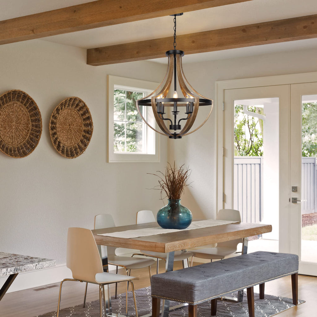 13.1" Modern Farmhouse Hanging Pendant Lighting, 4-Light Rustic Interior Flush Mount Ceiling Light Fixture, Vintage Chandelier for Hallway Foyer Dining Room Entryway Kitchen Island Bedroom