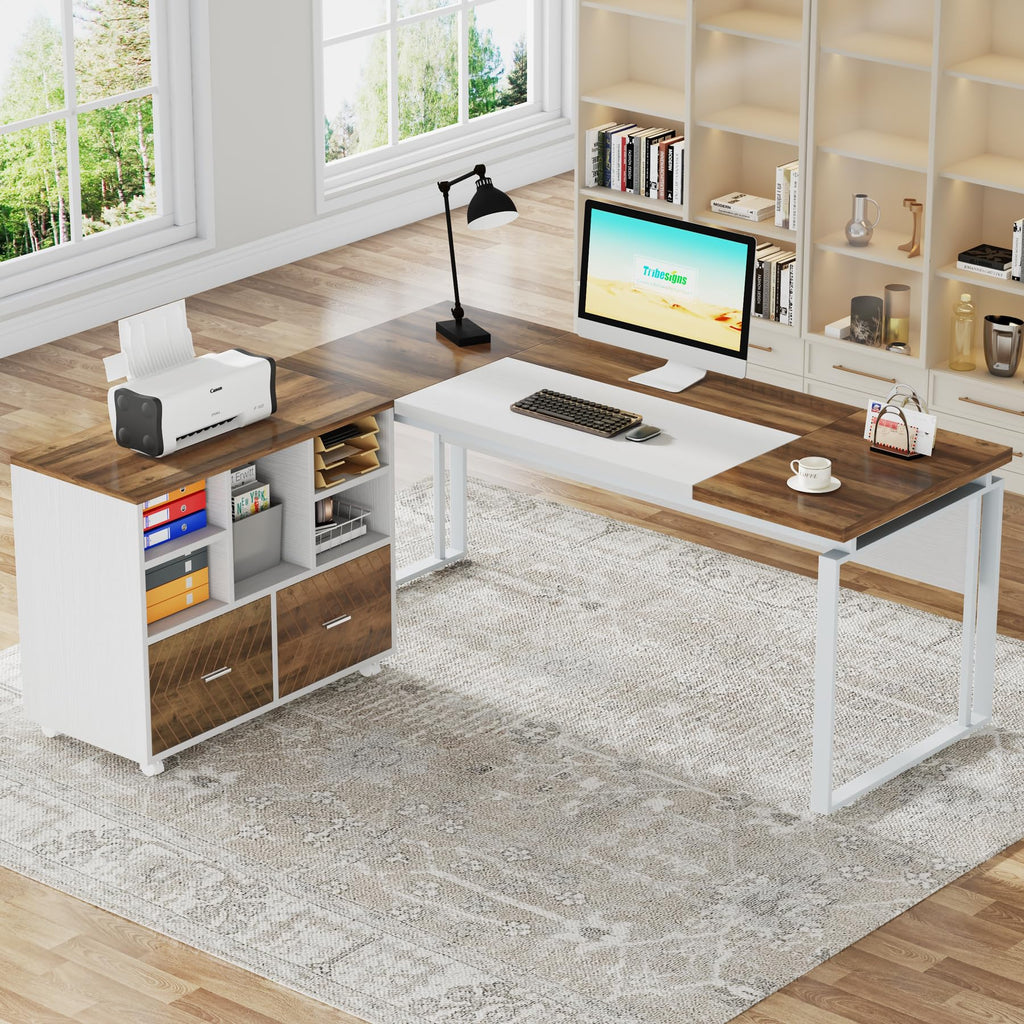 Tribesigns L-Shaped Executive Desk with Reversible File Cabinet, 63" Office Desk with Storage Drawers, L-Shaped Computer Desk with Drawer Cabinet for Hanging Letter Size Files (Gray & Black)
