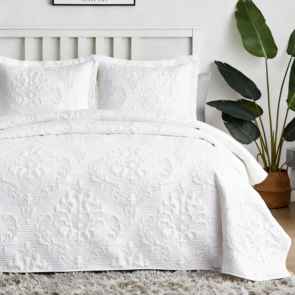 Hansleep Black Quilt Twin Size - Damask Ultrasonic All Season Bedspread Twin, Soft Lightweight Coverlet Bedding Set, 2 Pieces (1 Quilt, 1 Pillow Sham)