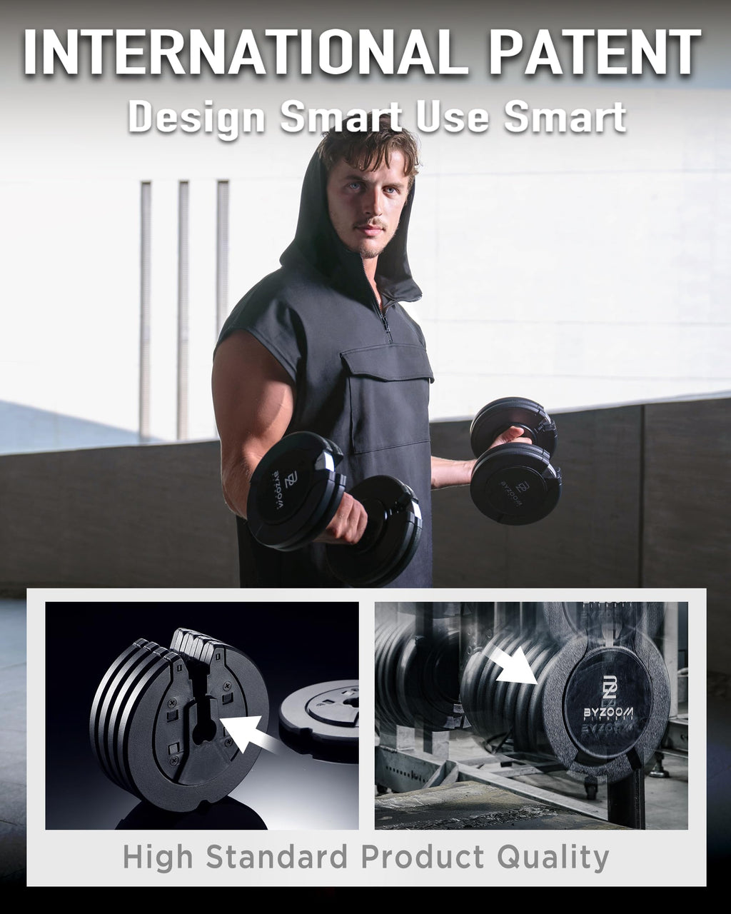 BYZOOM FITNESS Pure Series Adjustable Dumbbell - 12.5/25/27.5/50/55/75lb - ONE UNIT OR PAIR(check QTY before purchase) - 5-in-1/ 10-in-1 / 15-in-1 / 21-in-1 Flexible Hand Weights for Home Apartment Garage Gym, Strength Training & Fitness Workouts, White O