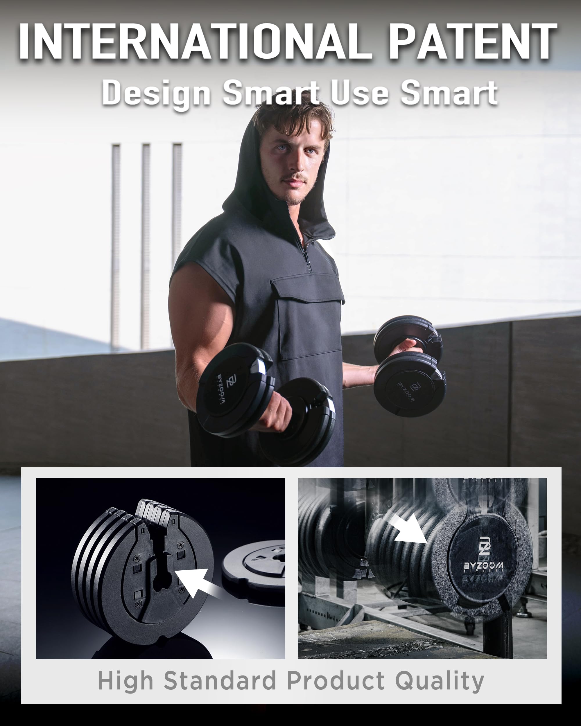 BYZOOM FITNESS Pure Series Adjustable Dumbbell - 12.5/25/27.5/50/55/75lb - ONE UNIT OR PAIR(check QTY before purchase) - 5-in-1/ 10-in-1 / 15-in-1 / 21-in-1 Flexible Hand Weights for Home Apartment Garage Gym, Strength Training & Fitness Workouts, White O