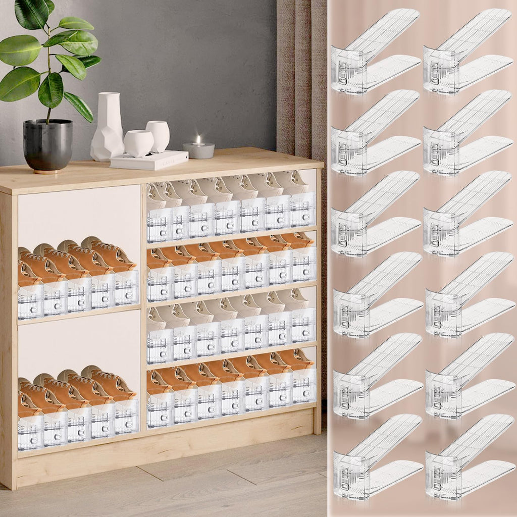 FENRUNXU Shoe Slots Organizer for Closet, Shoe Stacker Organizer Double Layer Stack Shoe Rack, Shoe Display Shelf 50% Space Saver Storage Holder for Closet, 12PACK