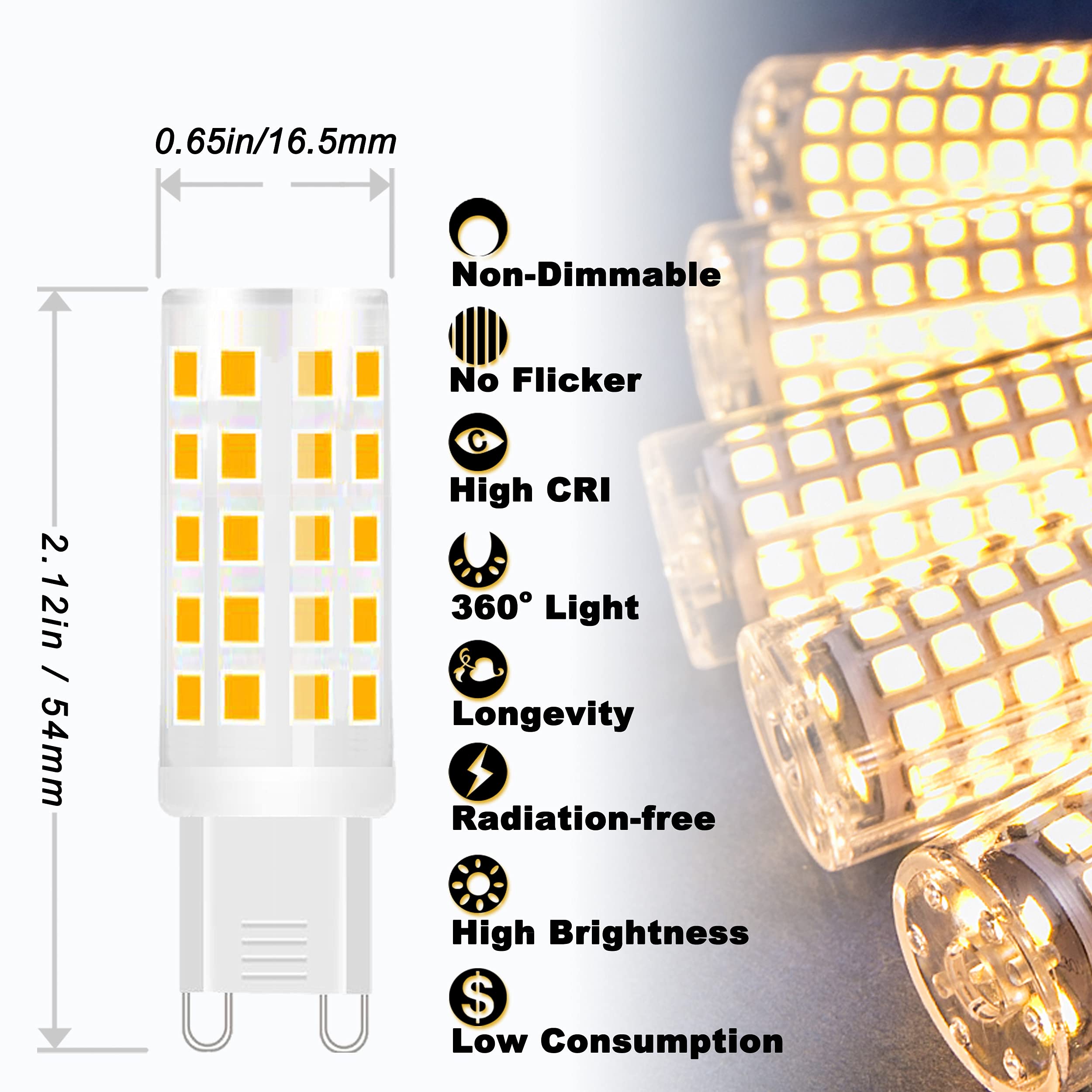 ALIDE G9 Led Bulbs Dimmable 3W Replace 20W 25W 30W Halogen Equivalent,2700K Soft Warm White, AC120V G9 Clear T4 Bi-pin Led Bulbs for Chandelier Pendant Wall Home Lighting,300LM,360 Deg,10Pack