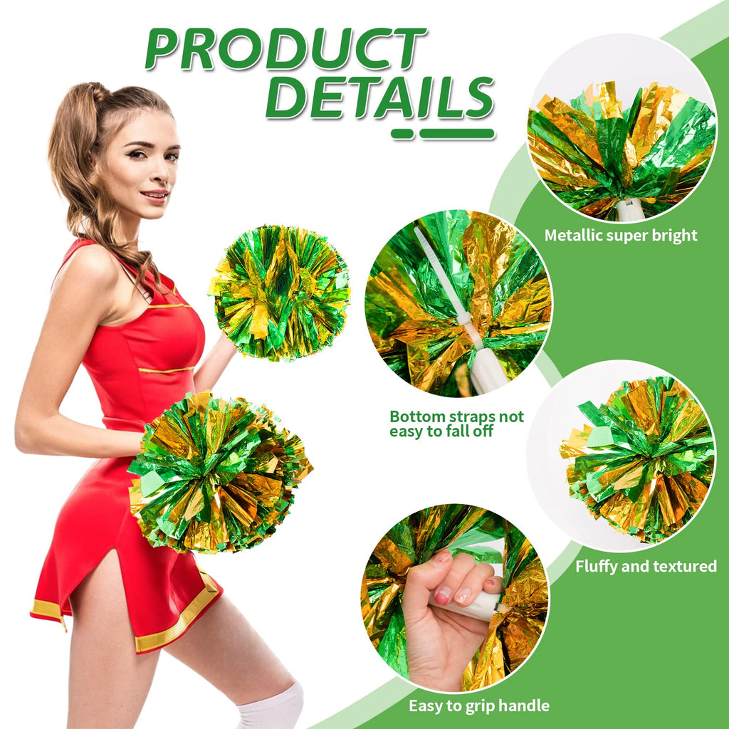 4Pcs Metallic Cheerleading Pom Poms, Creatiee 2 Pair Cheerleader Cheering Squad Pompoms for School Sports Dance Games Team Spirit Cheer