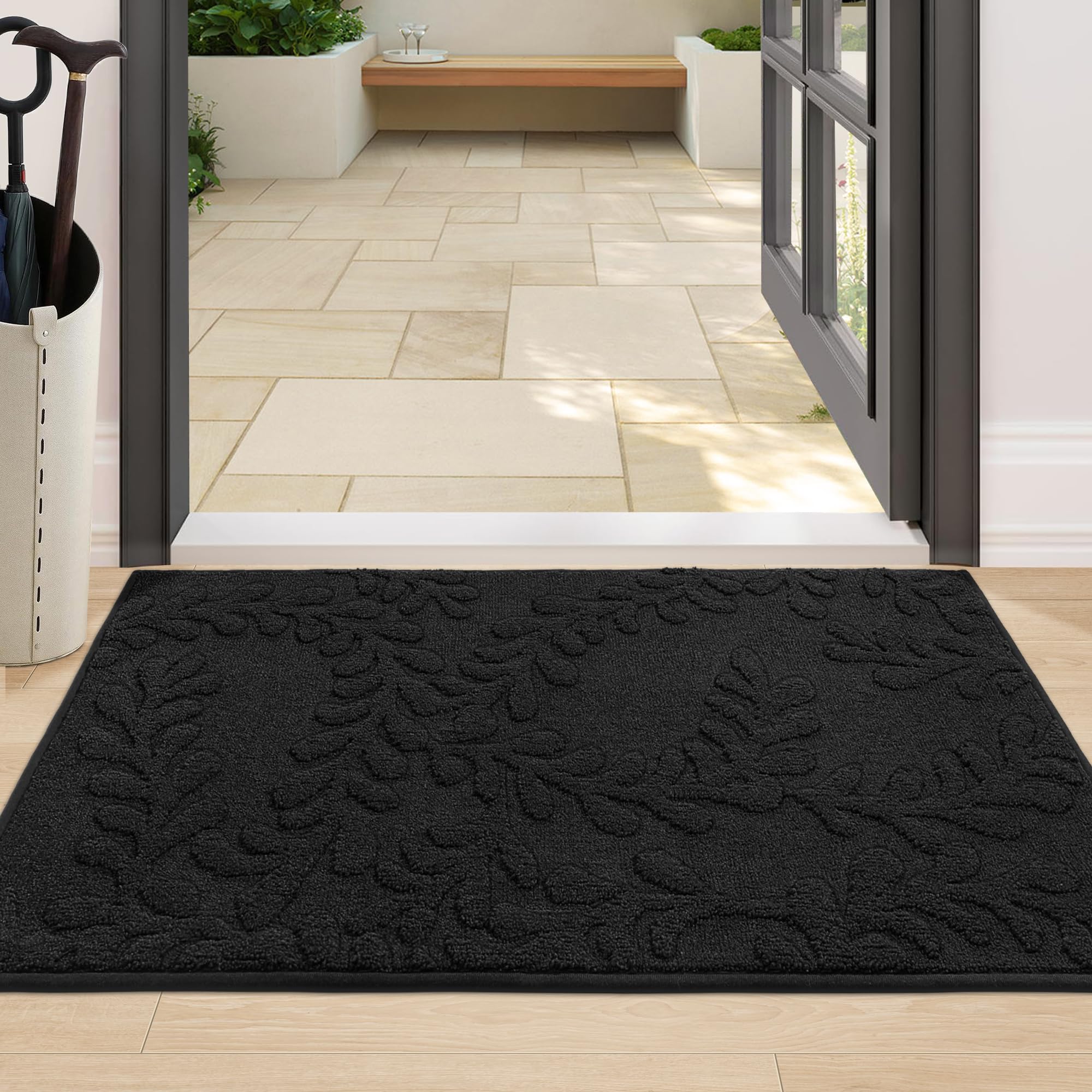 BEQHAUSE Door Mats 20”x32”, Non-Slip TPR Backing Entryway Doormat, Super Absorbent Welcome Mat for Front Door, Mud Shoes & Paws, Washable Entry Rugs, Black