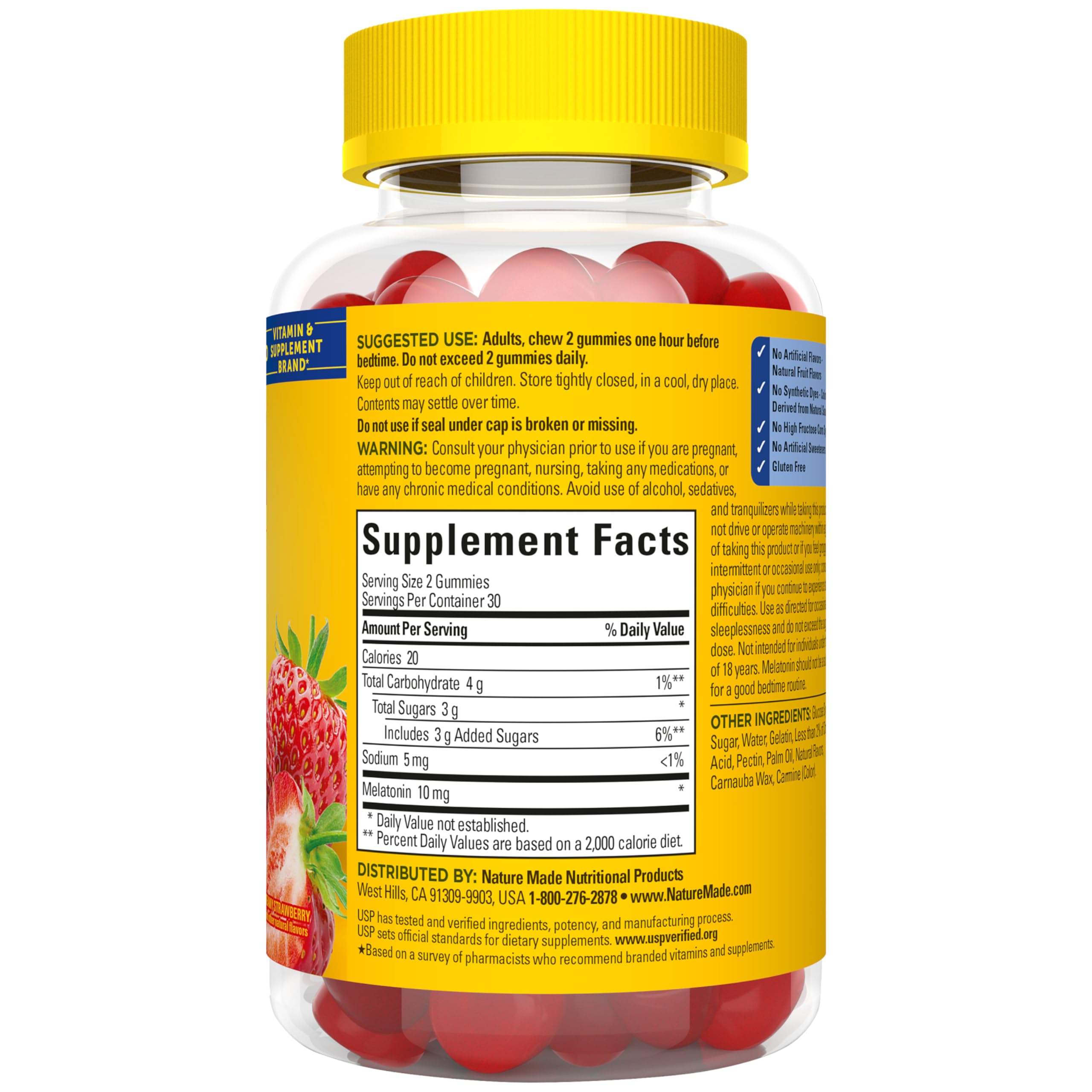 Nature Made Melatonin 10mg per serving Gummies, Maximum Strength Dosage, 100% Drug Free Sleep Aid for Adults, 60 Melatonin Gummies, 30 Day Supply