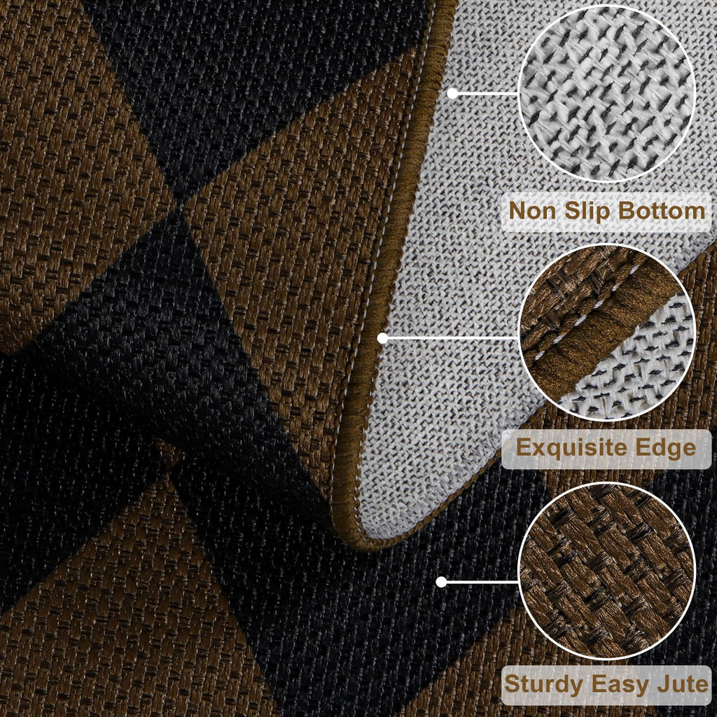 Rugalia Easy Jute Checkered Entryway Rug, 2x3 Black Modern Indoor Outdoor Doormat, Washable Non-Slip Neutral Small Kitchen Rug Farmhouse Diamond Throw Rugs for Entrance Bedroom Bathroom