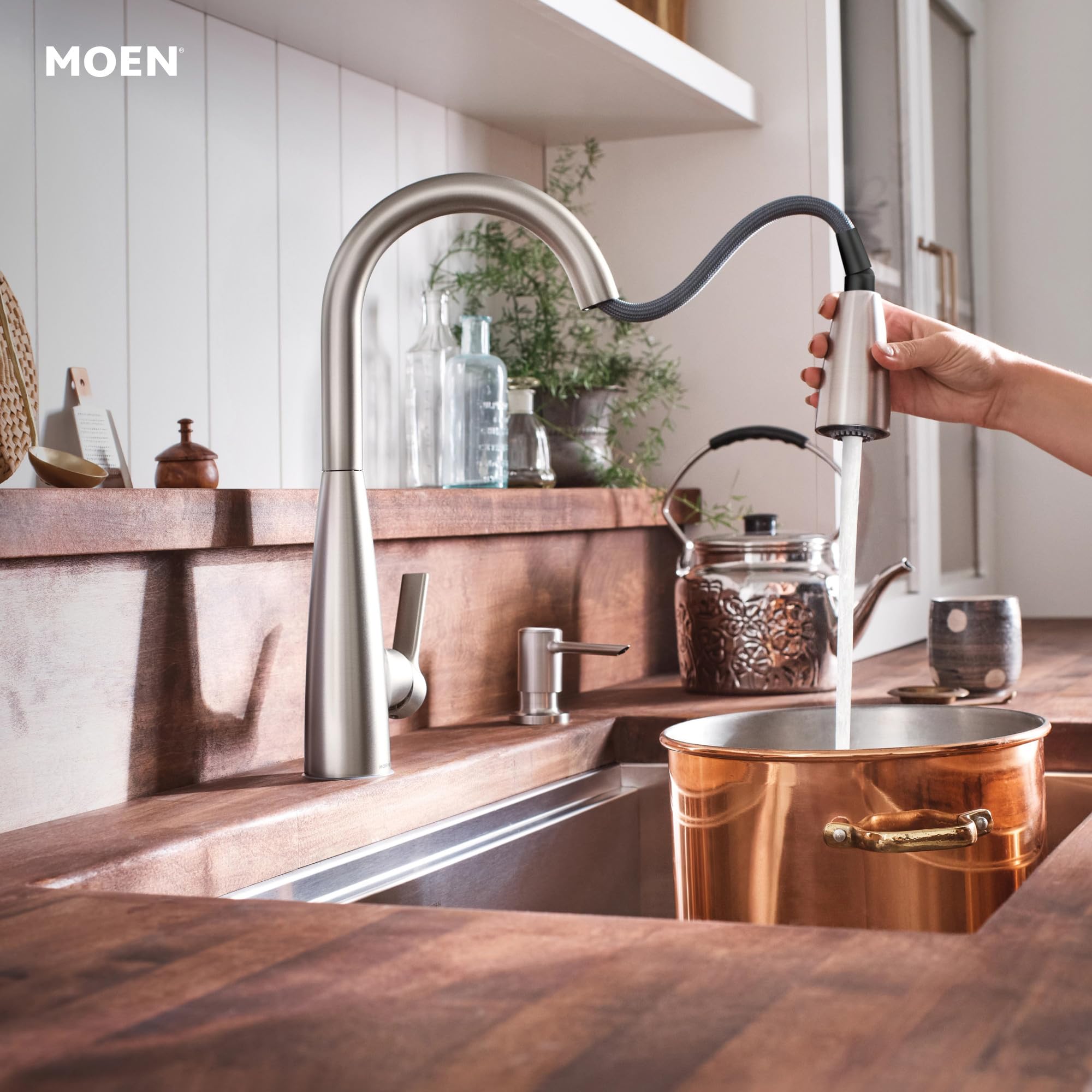 Moen Haelyn Pulldown Kitchen Faucet with Power Boost, 87627 | Pulldown sprayer, Power Boost technology, Soap dispenser included, Chrome finish, High arc faucet