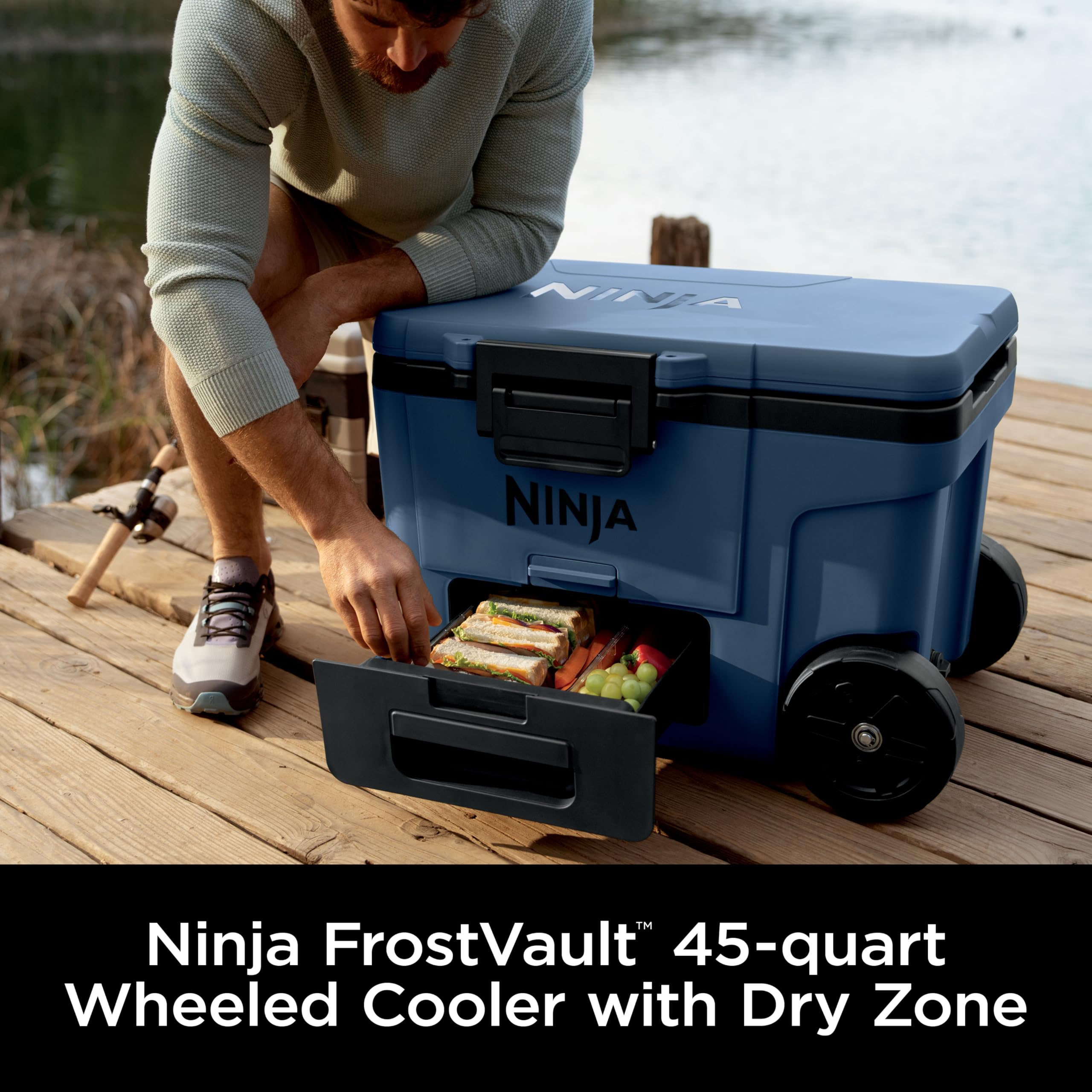 Ninja FrostVault | 65qt Wheeled Cooler with Cold Dry Zone | Integrated Fridge-Temp Dry Storage Drawer | Premium Heavy-Duty Insulated Cooler | Keeps Ice for Days | Charcoal Gray | FB265CG