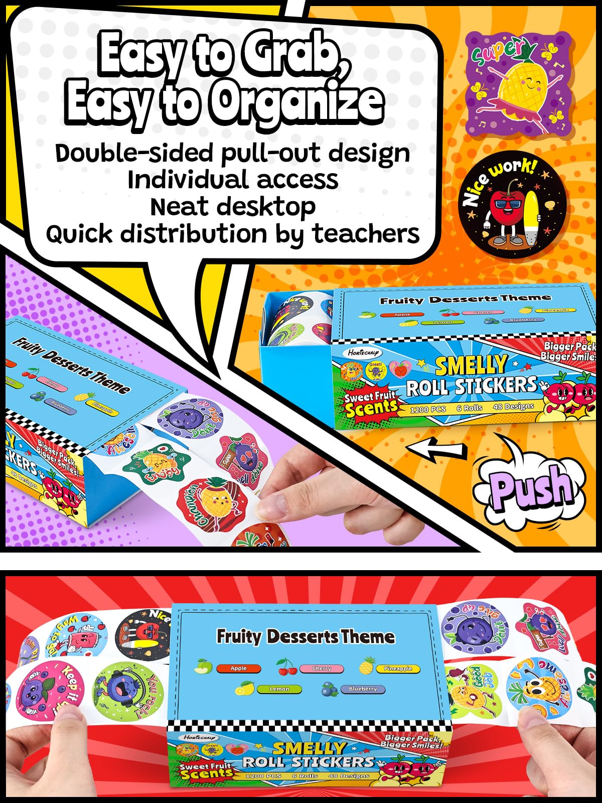 HORIECHALY 3 Rolls Scratch and Sniff Stickers for Kids, 600PCS Smelly Scented Stickers, Kid's Reward Sticker, Classroom Teacher Must Haves, School Supplies Incentives Christmas Children‘s Gift-1.57''