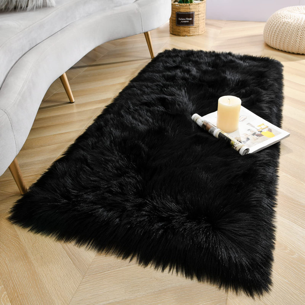 LOCHAS Soft Fluffy Faux Fur Rugs for Bedroom Bedside Rug 2x3 Feet, Washable, Furry Sheepskin Area Rug for Living Room Girls Room, Luxury Shag Carpet Home Decor, Beige