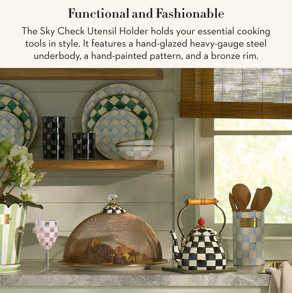 MACKENZIE-CHILDS Enamel Utensil Holder, Stylish Kitchen Countertop Organizer, Wild Rose Brown