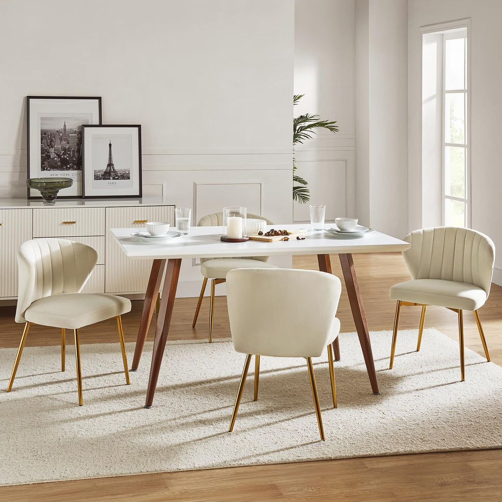 HULALA HOME Velvet Dining Chairs, Modern Small Armless Accent Chair with Gold Metal Legs, Living Room Upholstered Cute Side Chair, Elegant Tufted Back Vanity Chair for Bedroom, Auburn