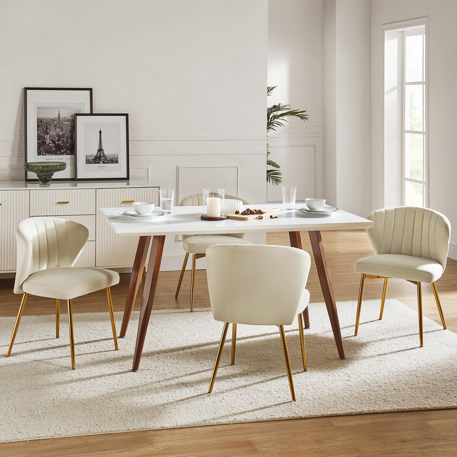 HULALA HOME Velvet Dining Chairs, Modern Small Armless Accent Chair with Gold Metal Legs, Living Room Upholstered Cute Side Chair, Elegant Tufted Back Vanity Chair for Bedroom, Auburn