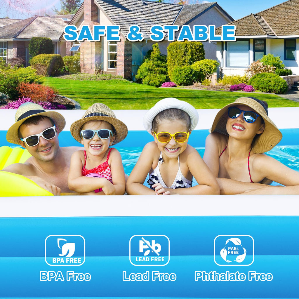 Large Inflatable Pool for Adults & Kids, 120" x 70" x 22" Blow Up Pool, Thickened Full-Sized Family Kiddie Pool for Outdoor Water Play & Summer Fun