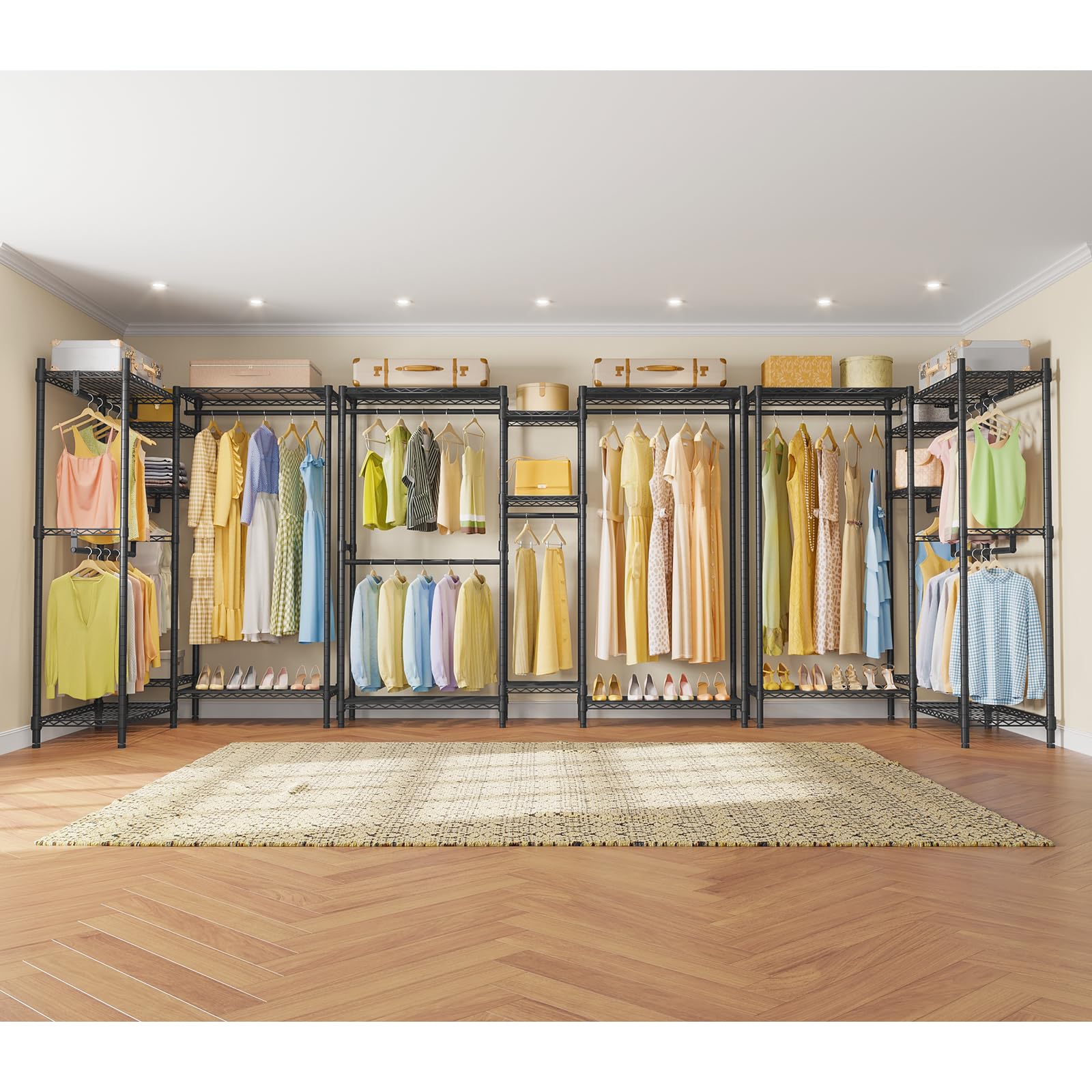 VIPEK Classic V6 Heavy Duty Clothes Rack, 7-Tier Garment Rack with Adjustable Shelves, Portable Closet Organizer with 4 Hanging Rods, Space-Saving, 850lbs Capacity, 68.9" L x 15.7" W x 76.4" H, Black