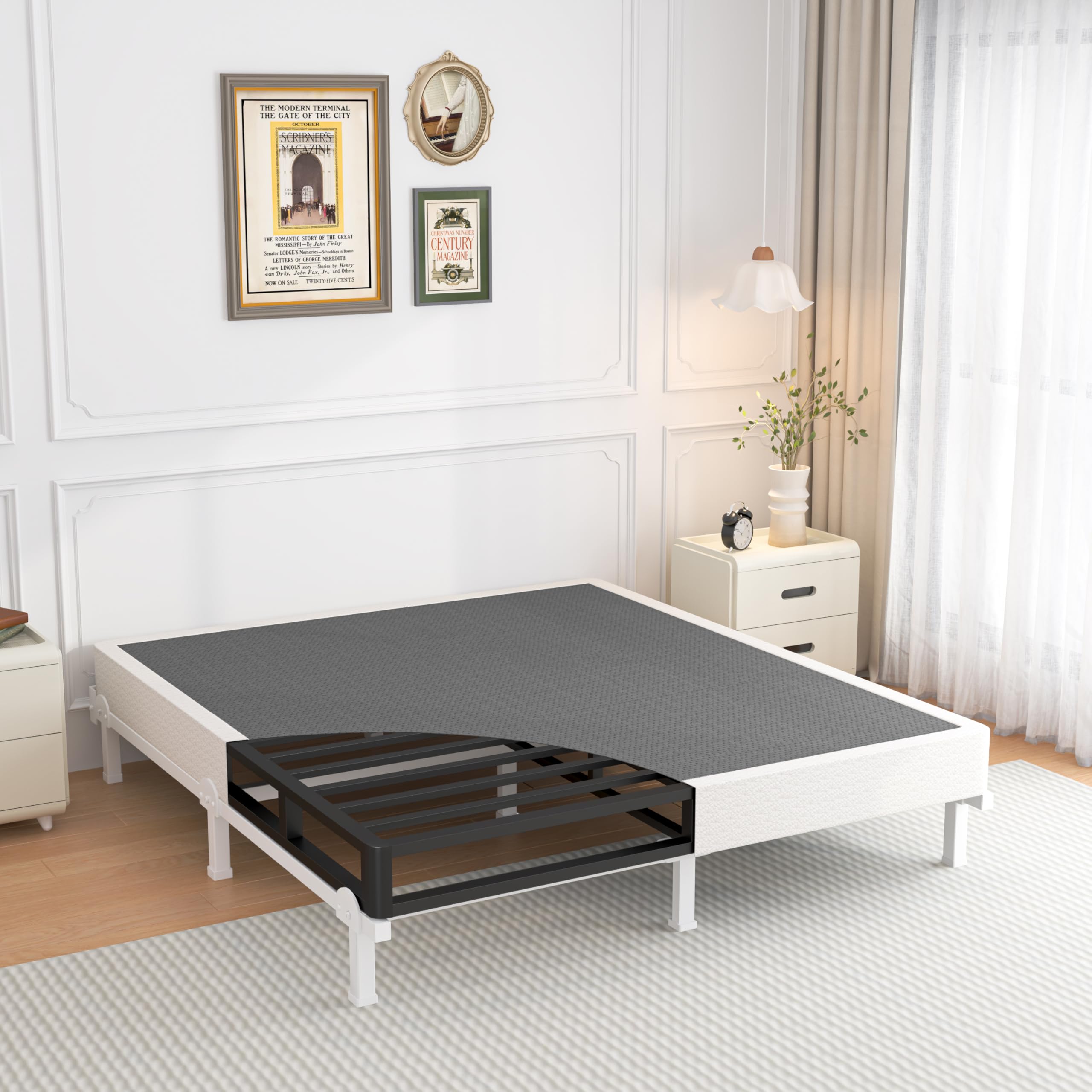 ROIL 10 Inch Twin Box Spring, Heavy Duty Metal Box Spring Mattress Foundation with Fabric Cover, 3500lbs Max Weight Capacity, Easy Assembly, Noise Free, Non-Slip