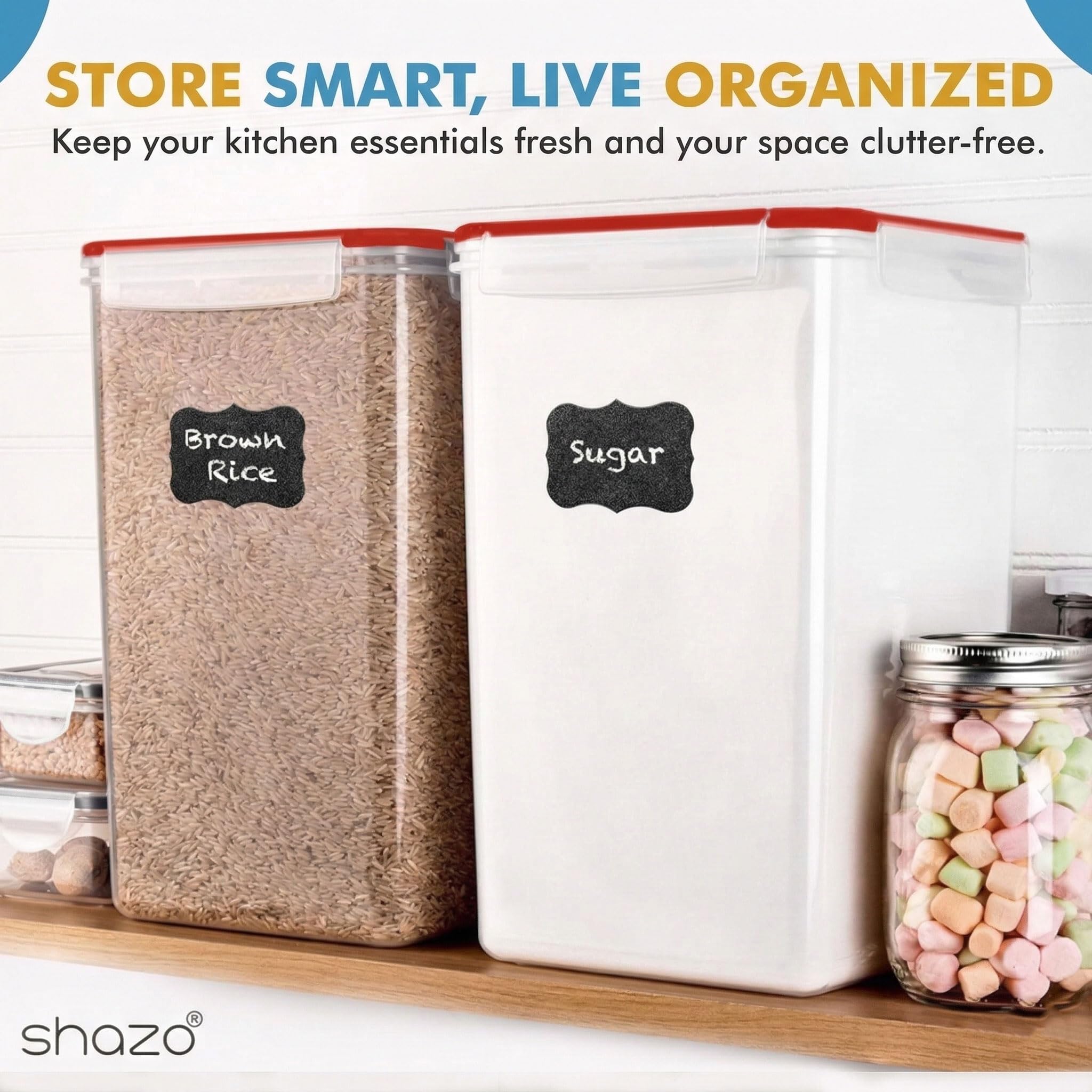 Shazo 2 PC (9.5L | 321 Oz) Extra Large Bulk Food Storage Containers with Airtight Lids for Flour, Sugar, Rice, Cereal & Pasta - Leakproof, BPA-Free Plastic Canisters for Kitchen & Pantry Organization