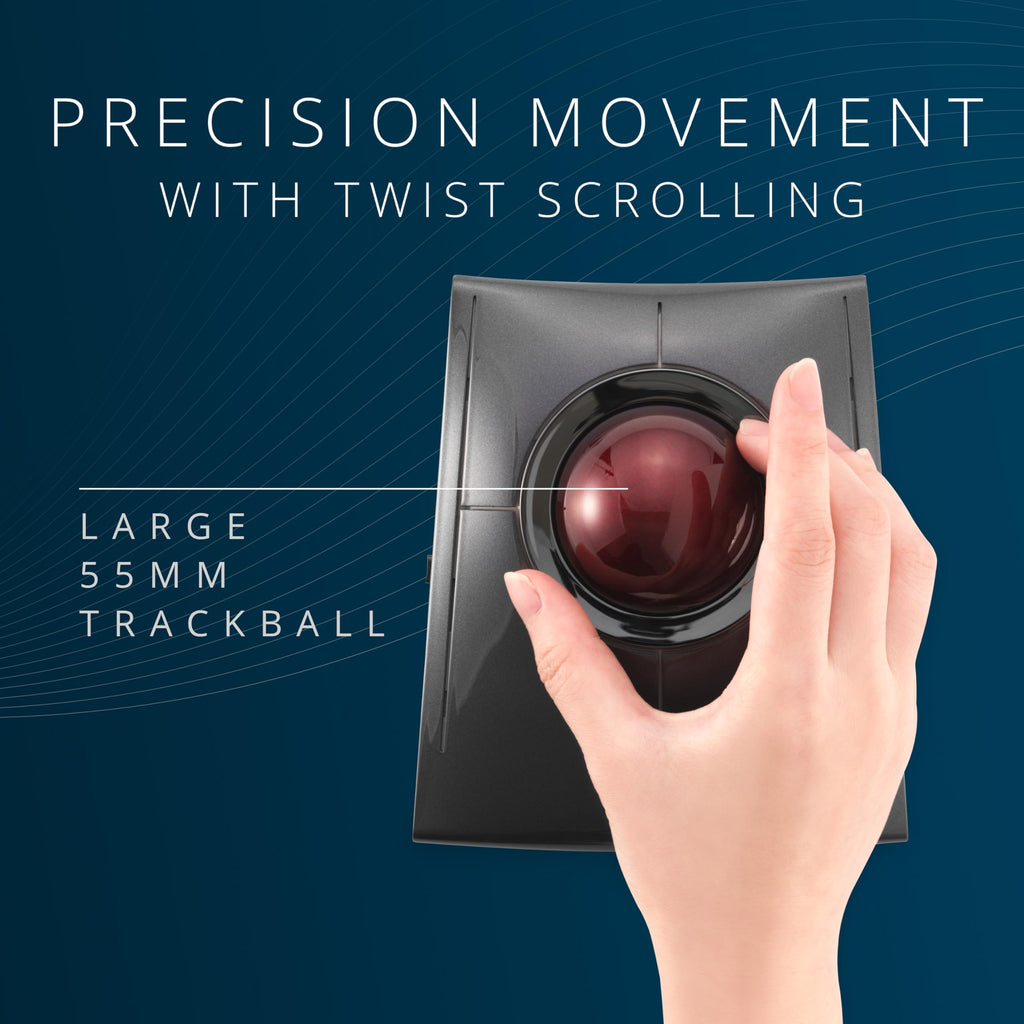 Kensington SlimBlade™ Pro Wireless Trackball, Rechargeable Battery, Bluetooth 2.4GHz Connection Options Black/Gray (K72085WW)