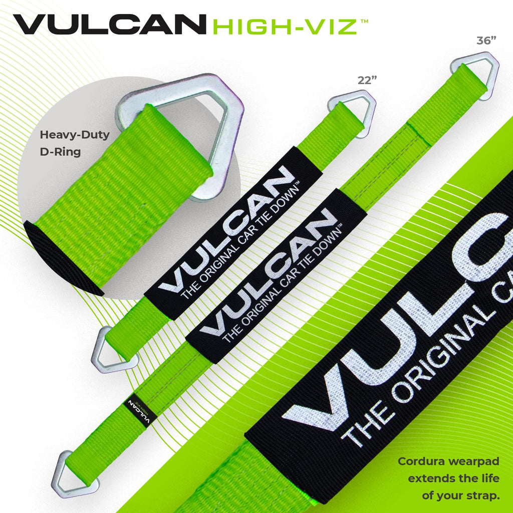 VULCAN Complete Axle Strap Tie Down Kit with Snap Hook Ratchet Straps - Classic Yellow - Includes (4) 22 Inch Axle Straps, (4) 36 Inch Axle Straps, and (4) 8' Snap Hook Ratchet Straps