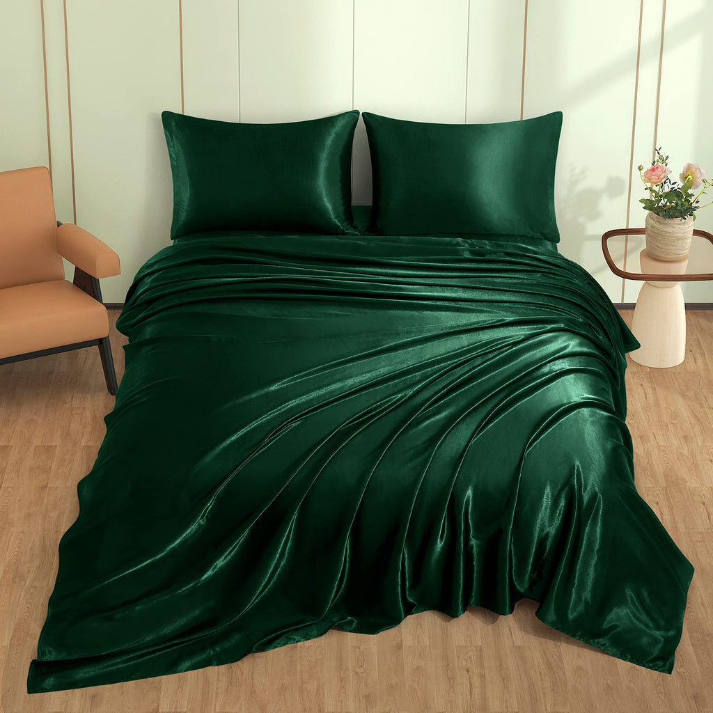 VACVELT 3pcs Beige Satin Sheets Twin Size Bed Set, 15 Inch Deep Pocket Silky Satin Sheet Set, Soft Satin Bedding Set Cooling & Luxury Bed Sheets, 1 Fitted Sheet + 1 Flat Sheet + 1 Pillowcase