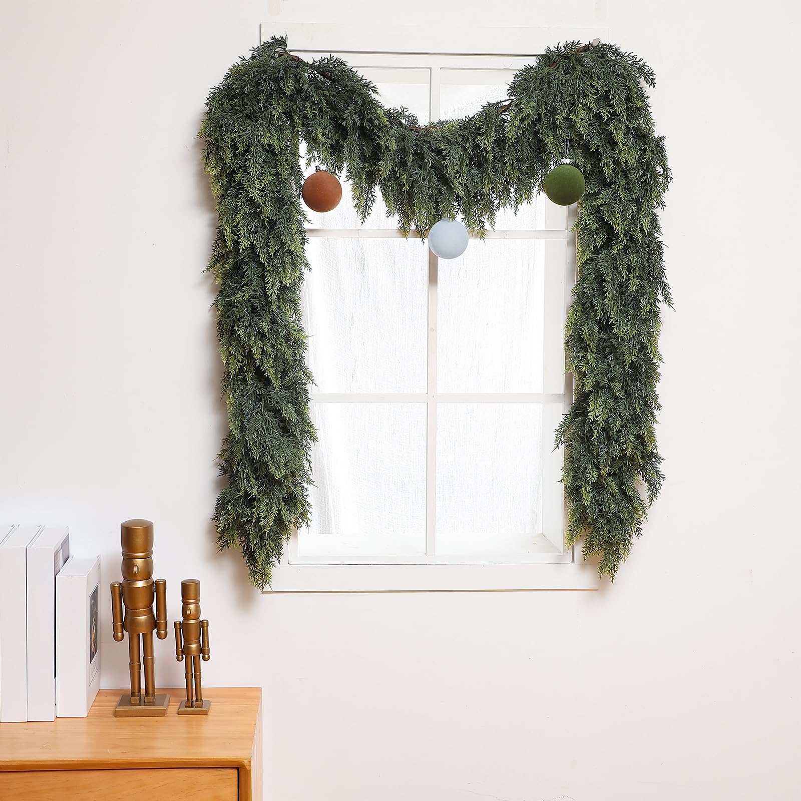Waydress 1 Pcs 6 Feet Christmas Cedar Garland - Thick & Lush Realistic Artificial Green Faux Cedar Pine Needles Garland for Christmas Winter Home Mantel Fireplace Holiday Party Decor