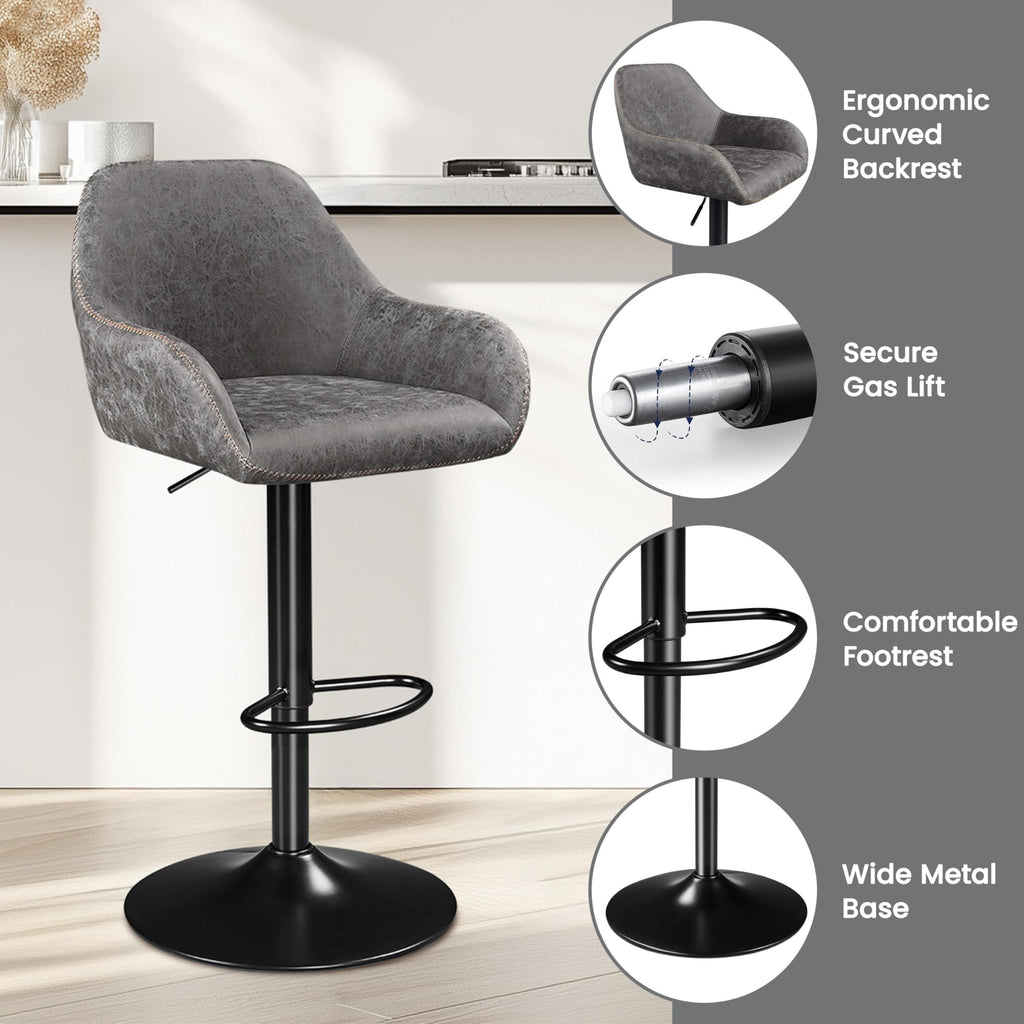 Yaheetech Bar Stools Set of 2, PU Leather Swivel Counter Height Barstools, Adjustable Bar Chairs with Backrest and Footrest, Kitchen Island Stool for Home Kitchen, Black
