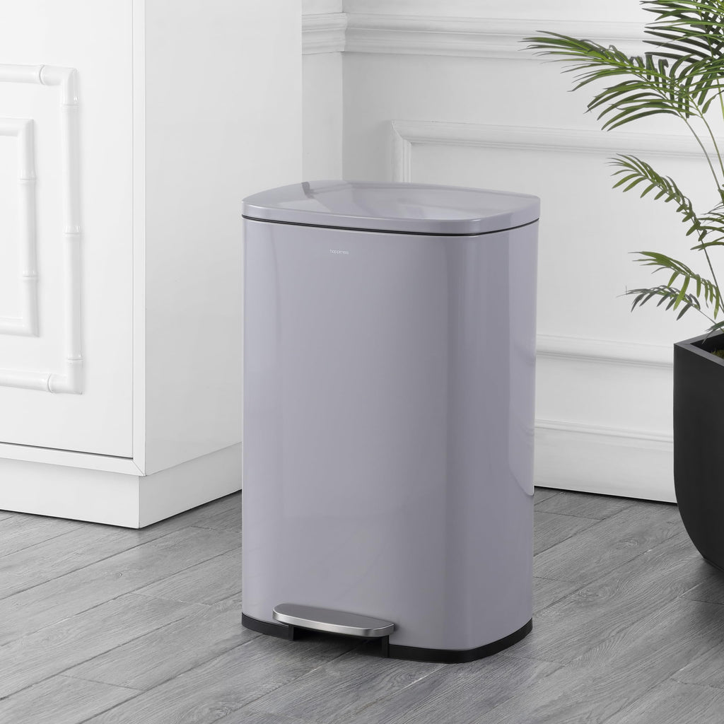 happimess HPM1006B Connor Rectangular 13-Gallon Trash Can with Soft-Close Lid and Free Mini Trash Can, Fingerprint Resistant, Modern, Minimalistic for Home, Kitchen, Office, Bathroom, Black