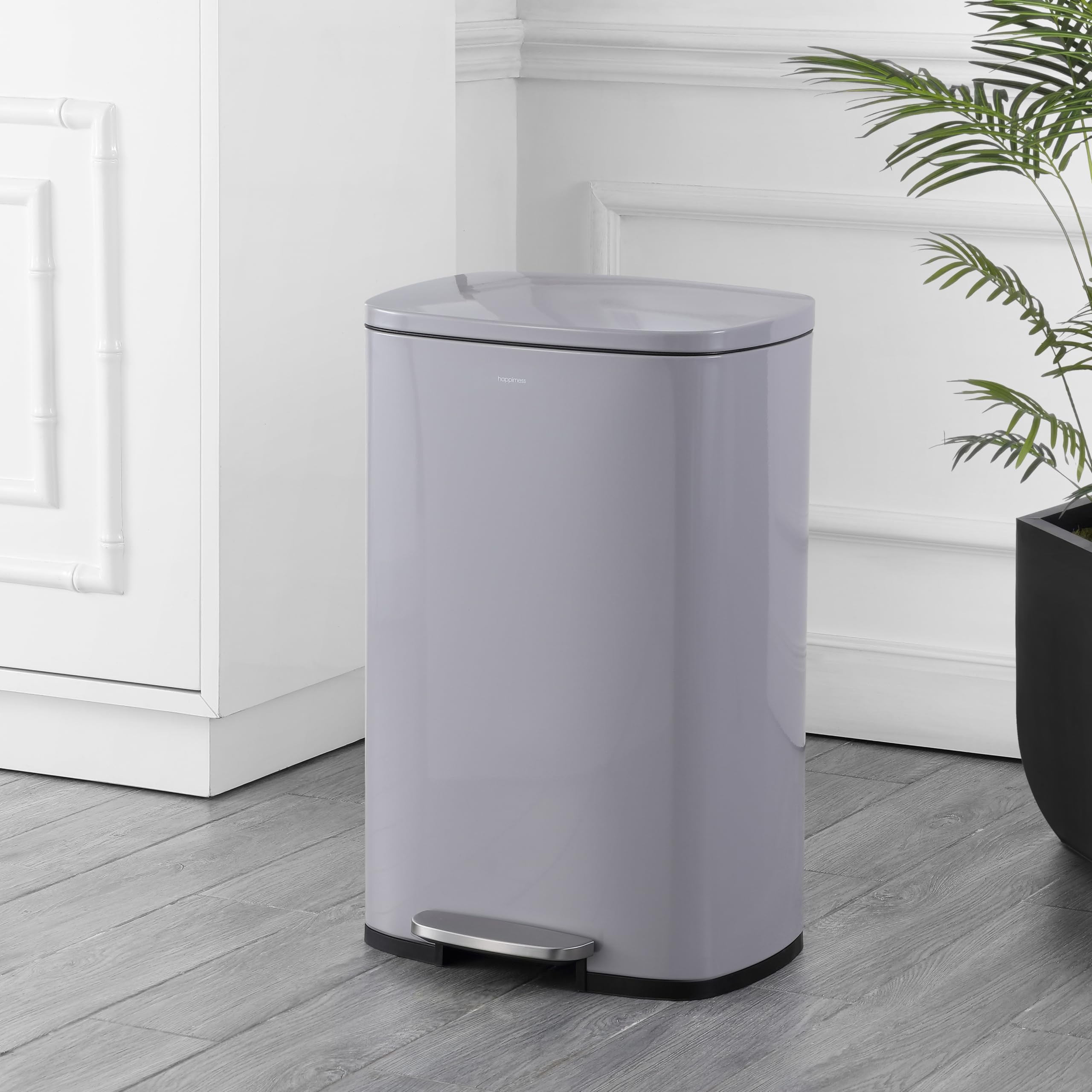 happimess HPM1006B Connor Rectangular 13-Gallon Trash Can with Soft-Close Lid and Free Mini Trash Can, Fingerprint Resistant, Modern, Minimalistic for Home, Kitchen, Office, Bathroom, Black