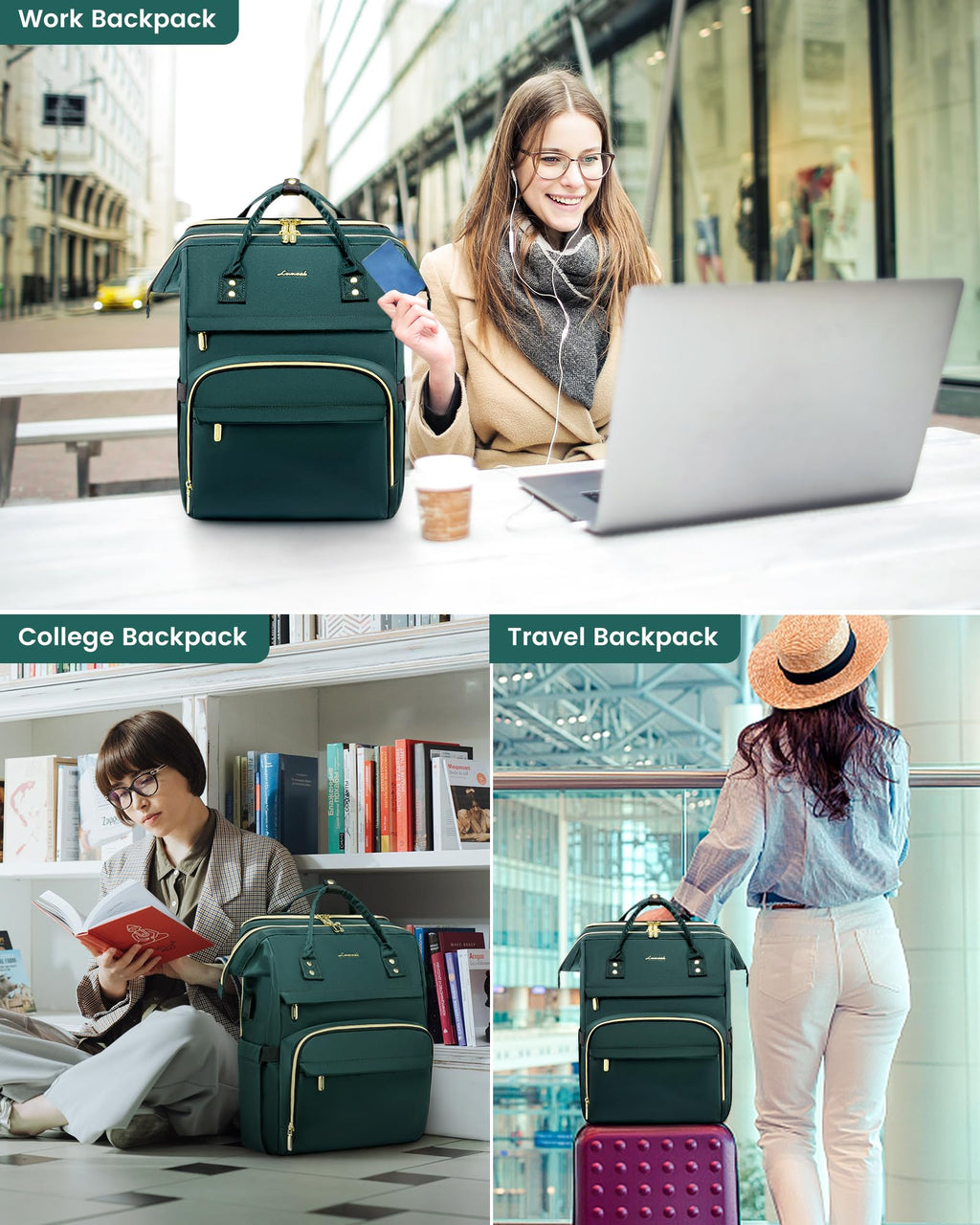 LOVEVOOK Laptop Backpack for Women with Giant Tumbler Holder Pocket, 15.6 Inch Work Daypack for Teacher Nurse, Computer College Bookbag Purse, Waterproof Travel Back Pack with USB Charging Port