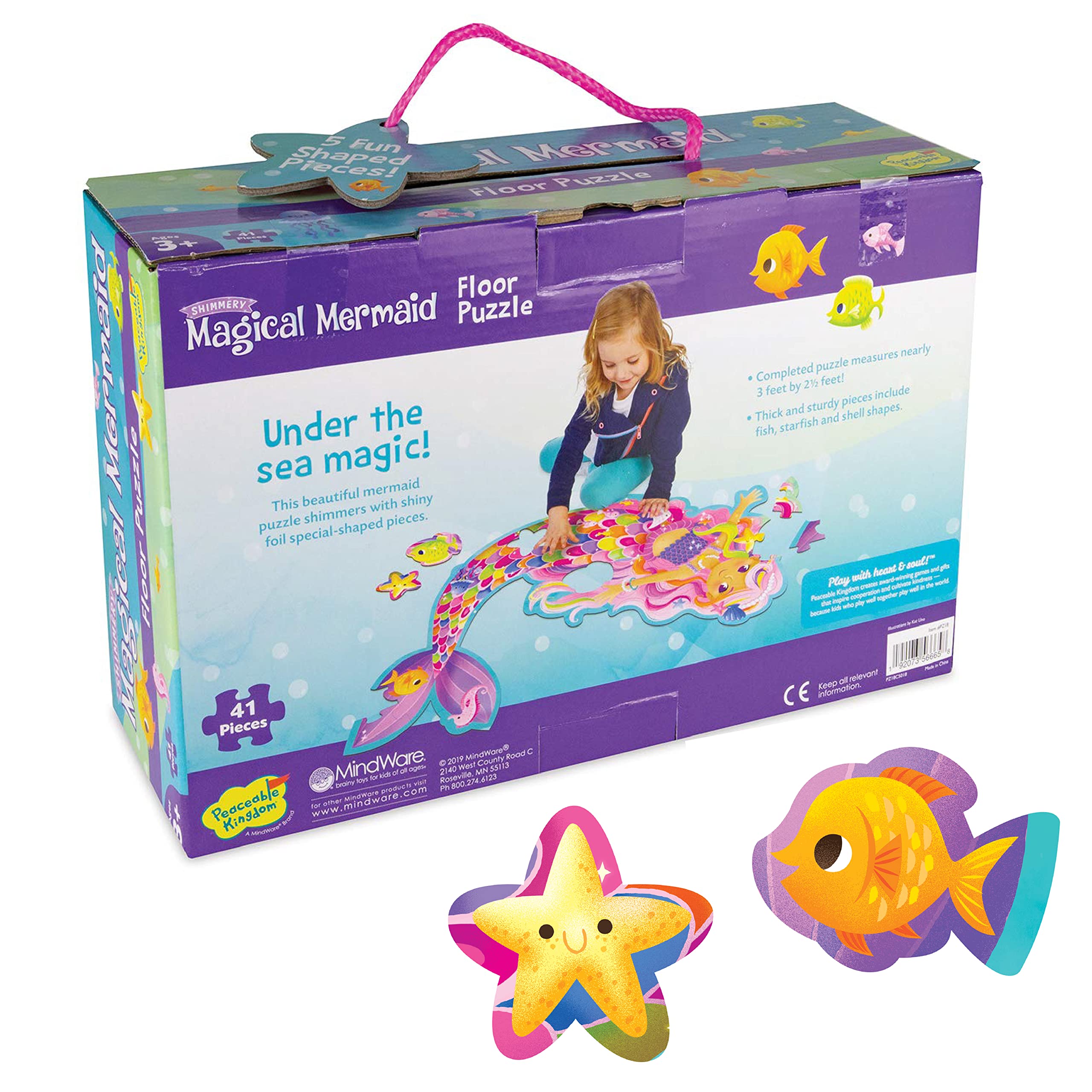 Peaceable Kingdom Shimmery Bunny Shaped 41 Piece Floor Puzzle, 3 feet x 2 feet - Great Easter Basket Stuffers and Easter Gifts for 3 Year Olds, 4 Year Olds & Up