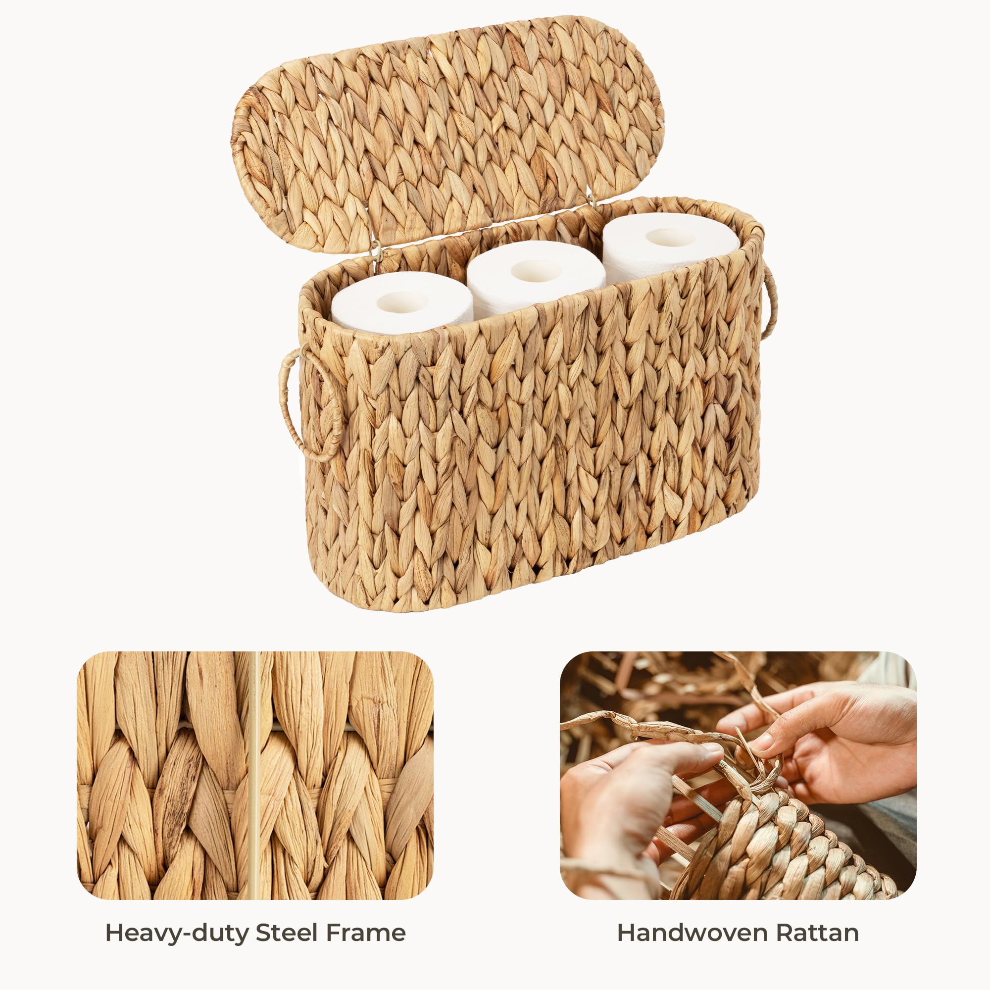 StorageWorks Bathroom Toilet Paper Storage Holder with Lid, Wicker Toilet Paper Basket for 6 Regular Rolls, Slim Basket Organizer with Handles, Water Hyacinth Storage Baskets for Bathroom, Brown