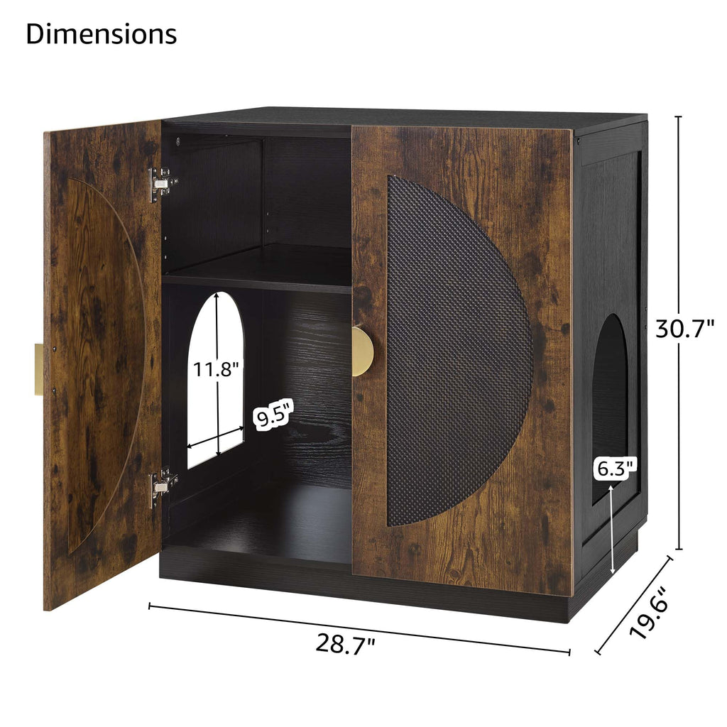 unipaws Extra Large Cat Litter Box Enclosure for Self-Cleaning & Automatic Litter Boxes, Tall Cabinet with Charging Station, Wooden Dog Proof Hidden Cat House for Top Entry Litter Box