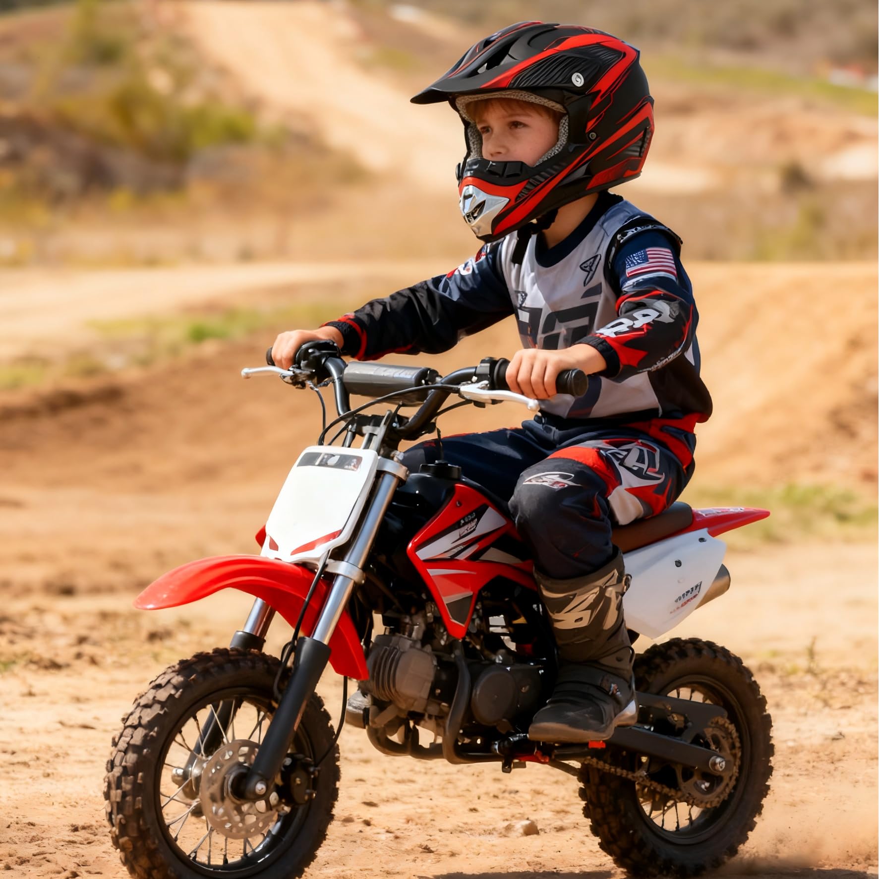 Youth Kids Motocross Helmet Full Face Motorcycle Dirt Bike Off-Road Mountain Bike BMX MX ATV Helmet,DOT Approved,W/Gloves Goggles Mask 4Pcs Set (Black, S)