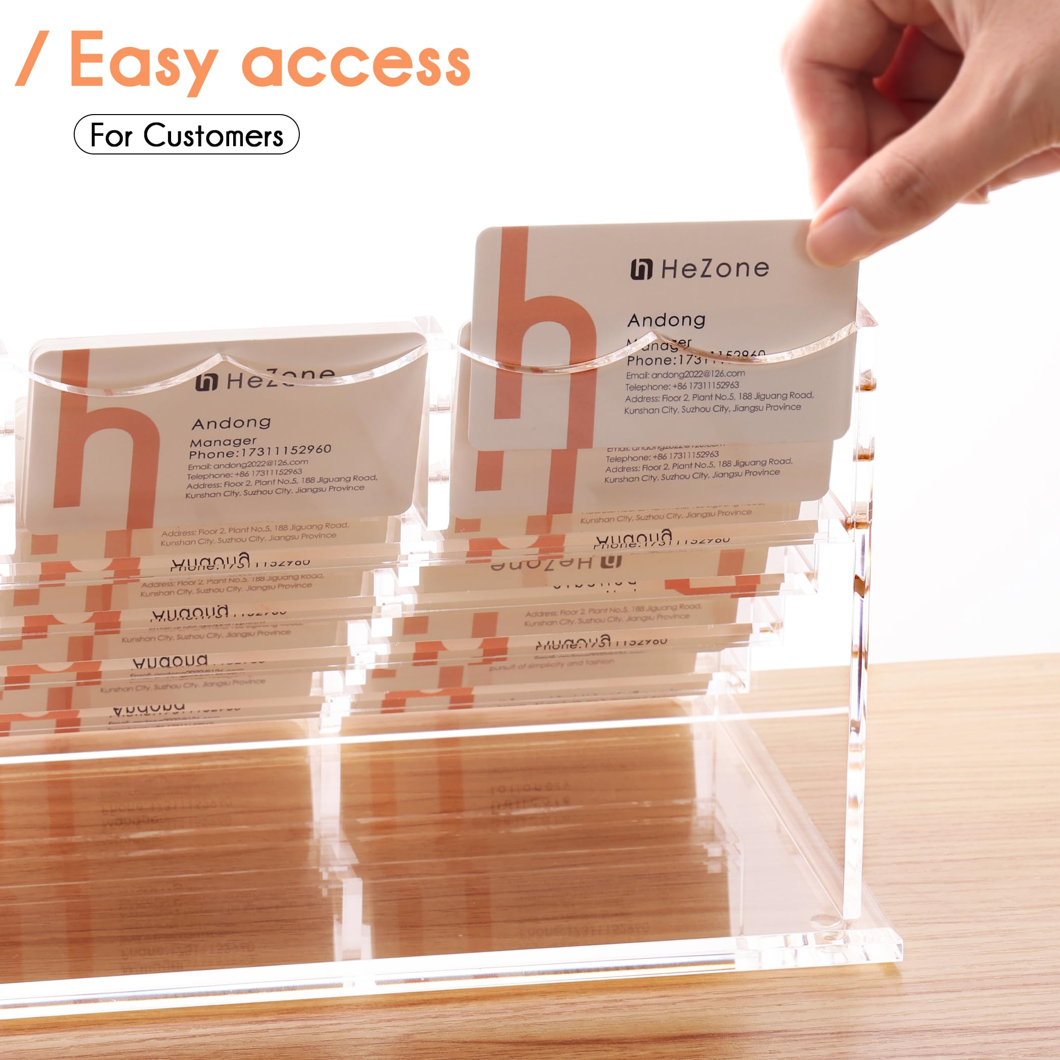 HeZone Business Card Holder for Desk Display, Clear Acrylic Cards Organizer Stand for Men and Women, Business Cards Case Rack 1 Pack, Holds 50 Cards-1 Slot