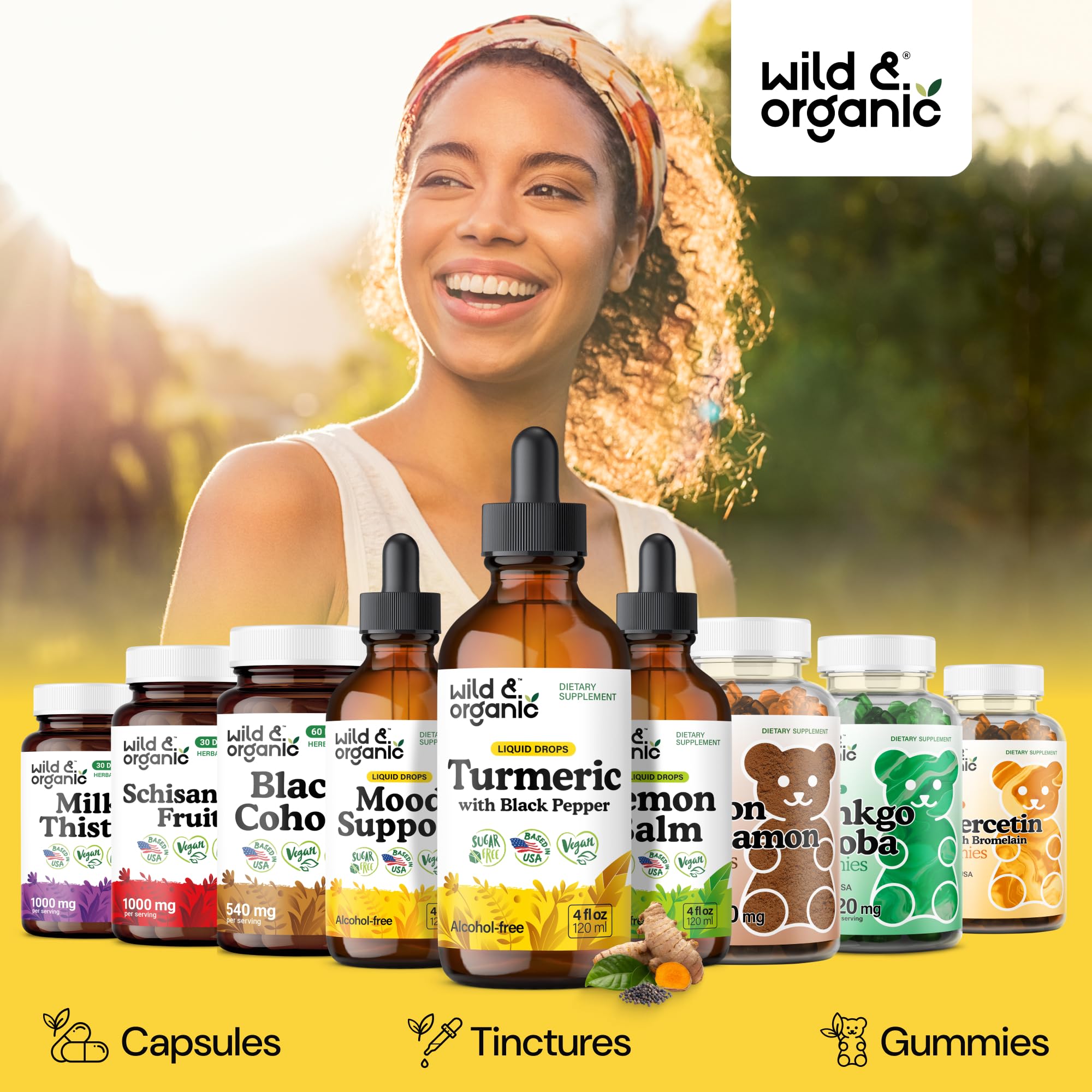 Wild & Organic Turmeric Curcumin Supplement with Black Pepper - Movement & Immune Support - Liquid Turmeric Curcumin with Black Pepper - Add to Tea Drops - Vegan, Sugar & Alcohol-Free Tincture - 2 oz