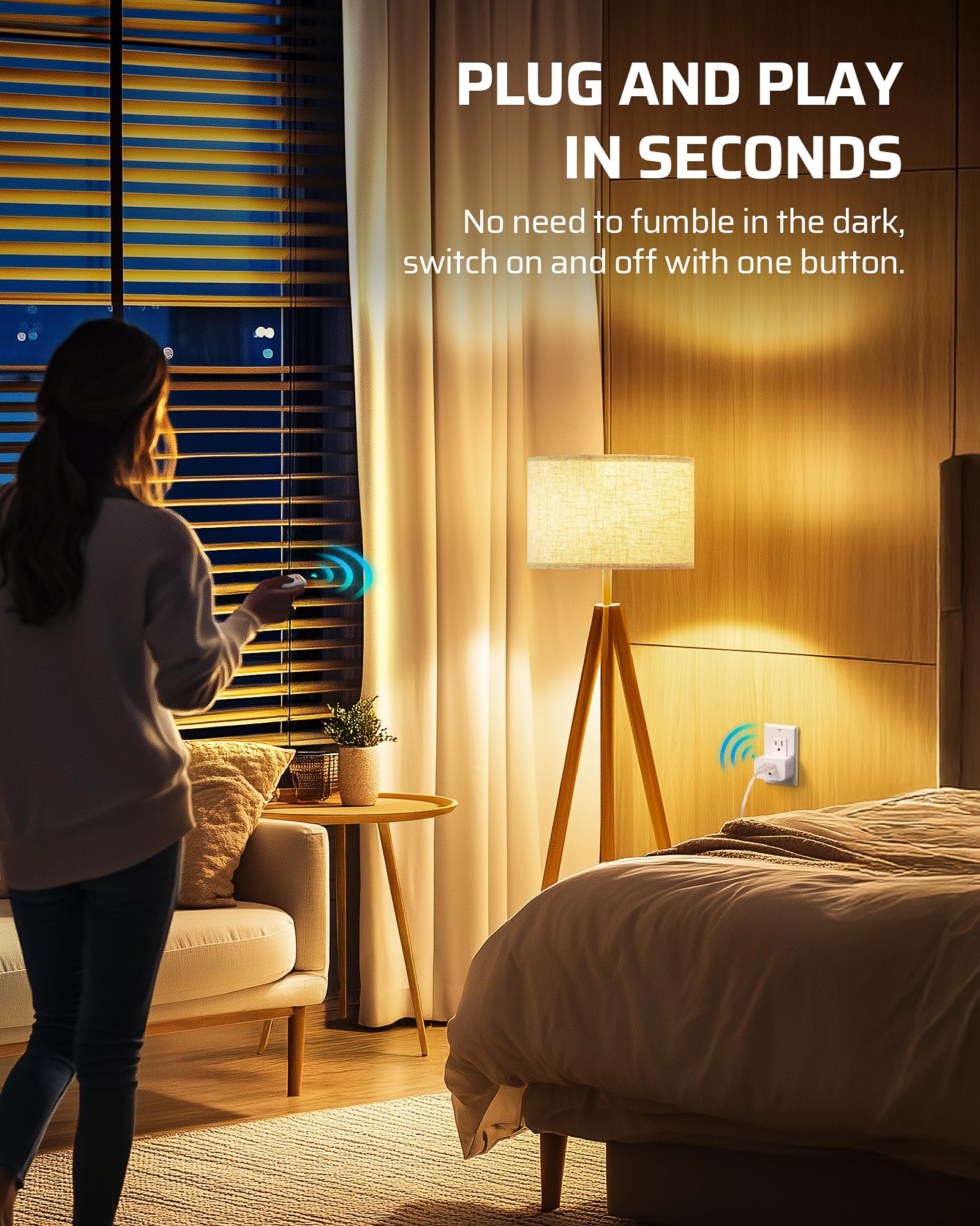 DEWENWILS Indoor Remote Control Outlet, Wireless Remote Light Switch, No Interference Remote Outlet Switch, No Wiring, 15A/1875W, 100ft RF Range, Compact Design, Programmable