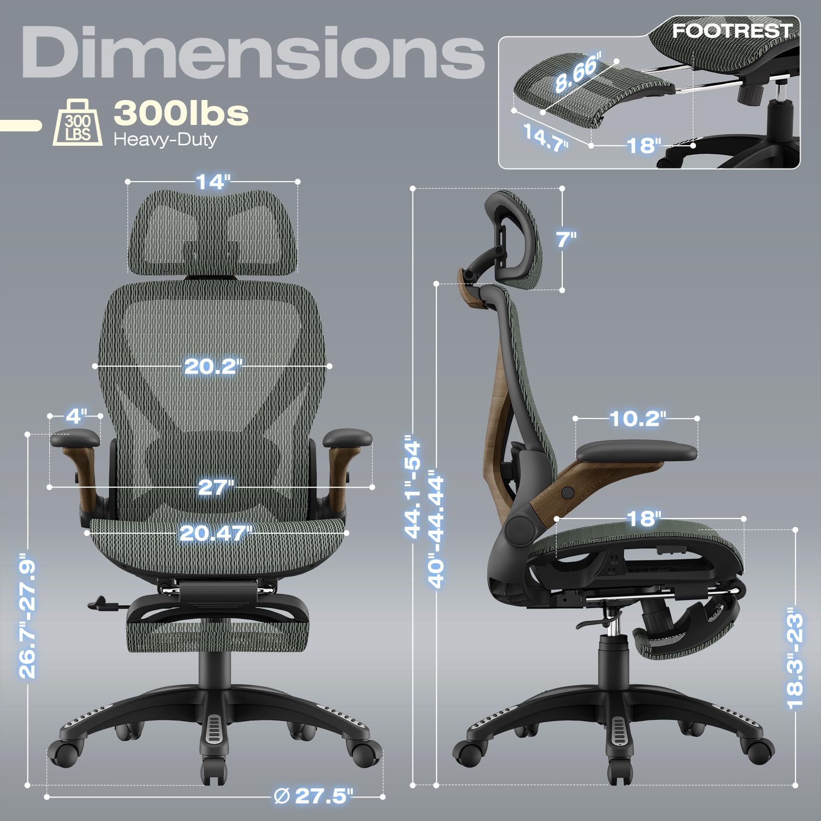 ELABEST X100 Ergonomic Office Chair with Footrest, Big and Tall Home Desk Chair with 5D Flip-Up Arms, Adjustable 3D Lumbar Support,High Back Rolling Computer Chair, Swivel Mesh Chairs (Coffee Break)