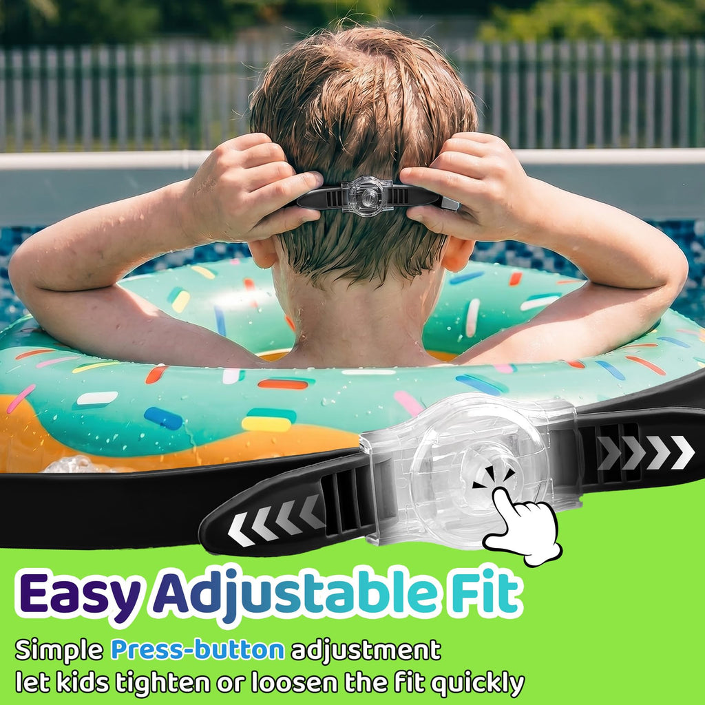 Vvinca Kids Swim Goggles with Fabric Strap No Tangle Pain-Free, Anti-Fog Swimming Pool Goggle No Leak for Toddlers Girls Boys
