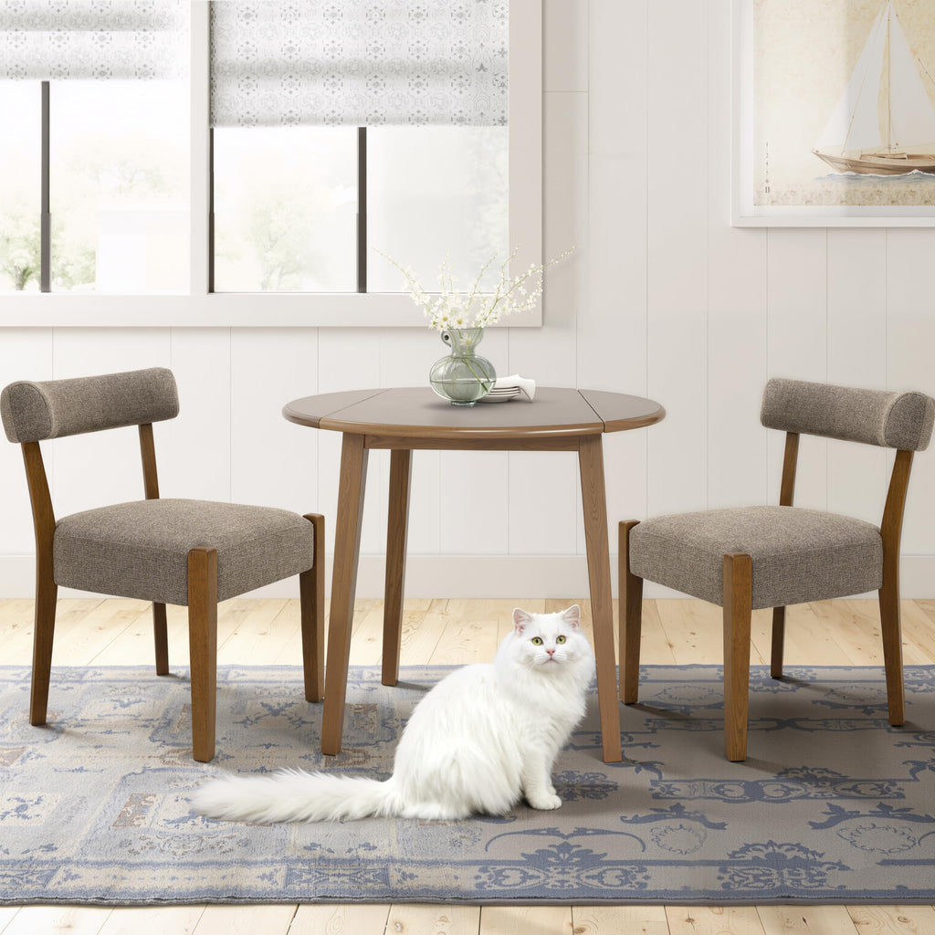RNKSFX Upholstered Dining Chairs Set of 2, Walnut Wooden Kitchen & Dining Room Chairs, Mid Century Modern Fabric Farmhouse Dining Chairs Oversized Sturdy Rounded Chairs Curved Back, Beige Fabric