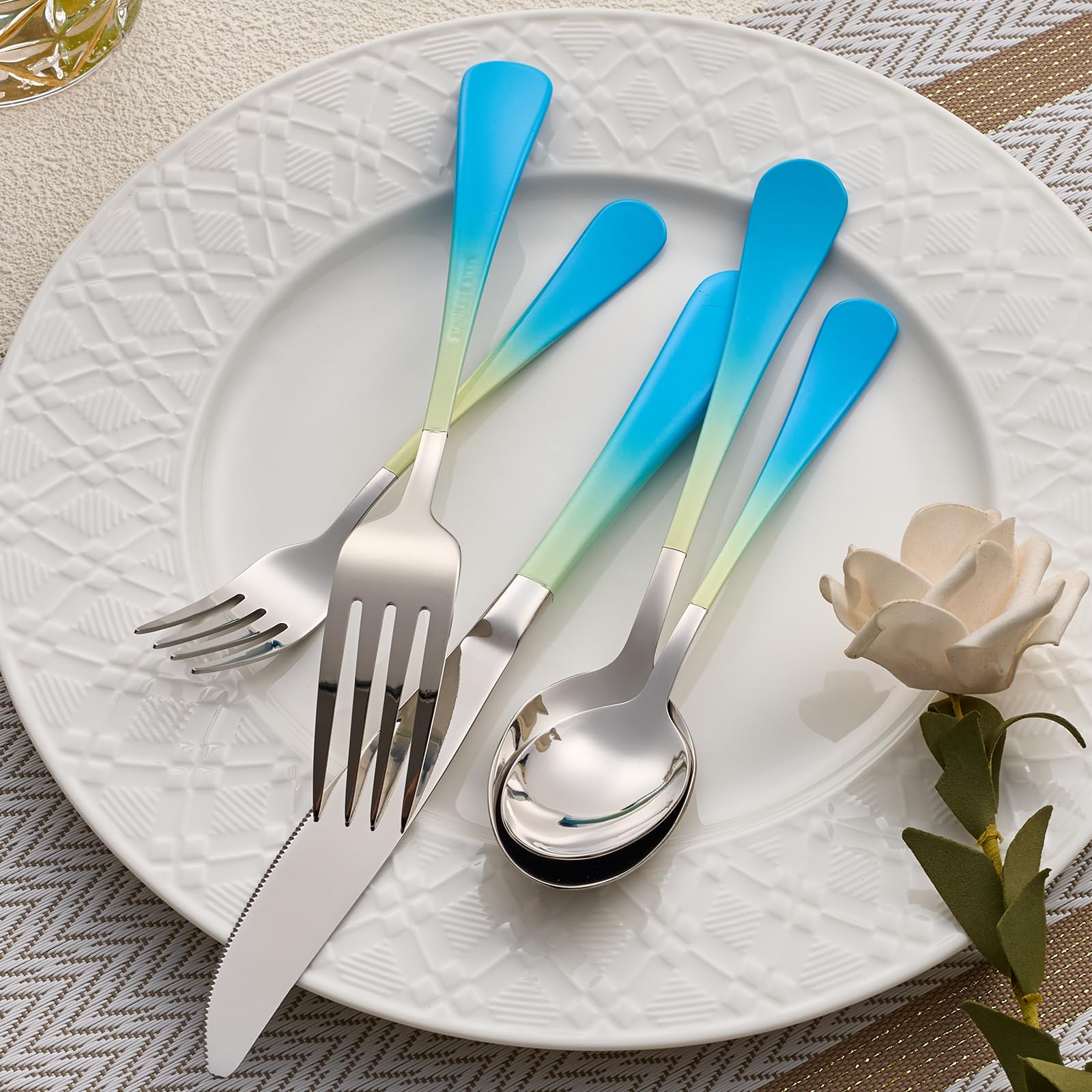 20-Pieces Blac and Pink Silverware Sets for 4,Pink Handle Stainless Steel Cutlery Set, Include Forks Spoons and Knives Set, Dishwasher Safe Utensil Sets for Home Restaurant