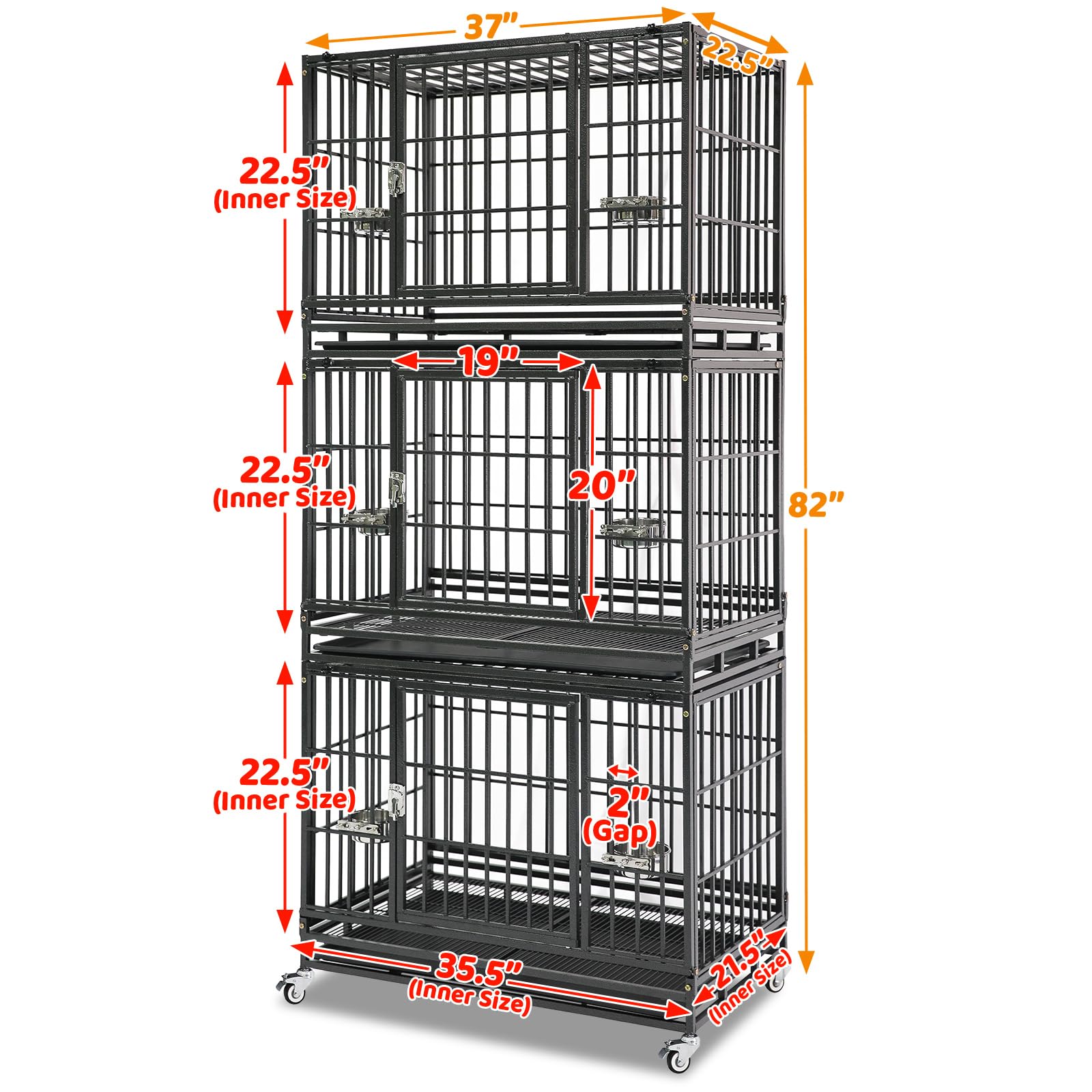 Homey Pet 37 inch Stackable Heavy Duty Dog Crate, Indestructible Escape Proof Dogs Cage Kennel with Lockable Wheels, Removable Tray & Metal Grid, Double Doors for High Anxiety Medium/Small Dogs