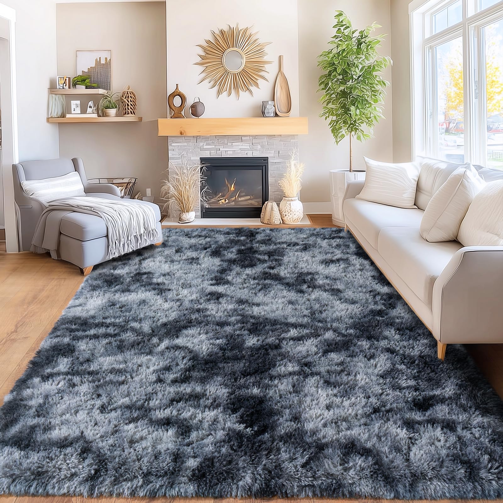 Awaytail Fluffy Rug Washable 2x3 Feet, Pure Black Desk Chair Rug Non-Slip, Super Soft Kids Rug for Boys Nursery Dorm Decor