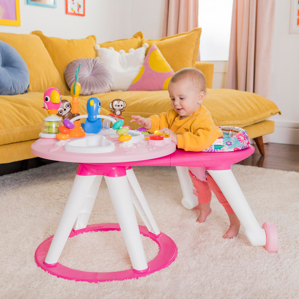 Bright Starts Around We Go 2-in-1 Baby Walker, Discovery Activity Center and Table, Tropic Cool, Ages 6 Months+