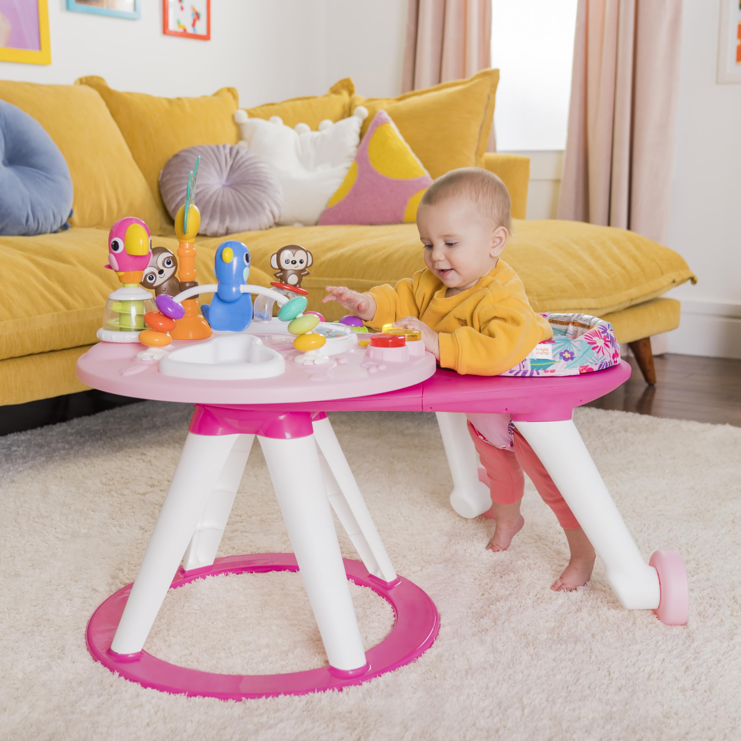 Bright Starts Around We Go 2-in-1 Baby Walker, Discovery Activity Center and Table, Tropic Cool, Ages 6 Months+