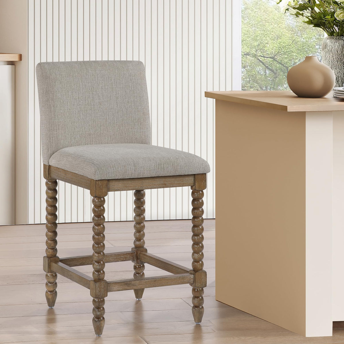 DUHOME Spindle Counter Stool with Padded Spring Seat,Wooden Bar Stools Farmhouse 26 Inch Counter Height Stools Chairs with Spindle Back for Kitchen Island