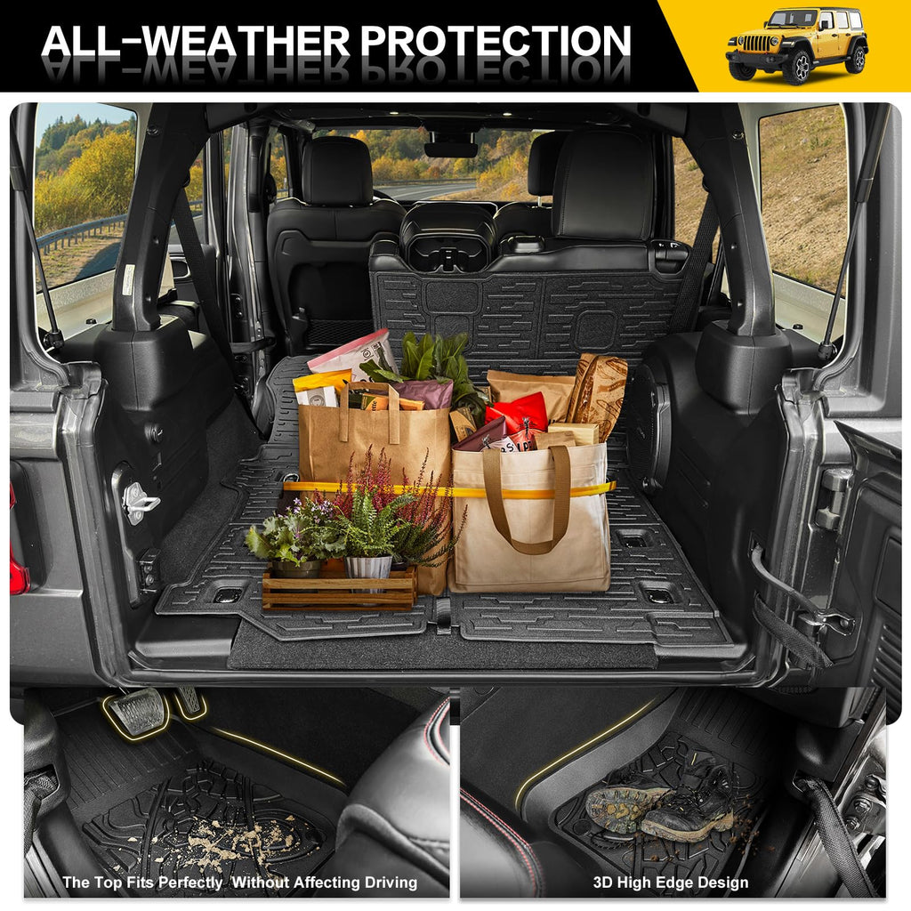 Cargo Mats for 2018-2025 Jeep Wrangler JL Unlimited 4X4 Trunk Mat with Backrest Liner, All Weather TPE Protector Rear Back Seat Mats for 18-25 Wrangler JL 4X4 4 Door Accessories